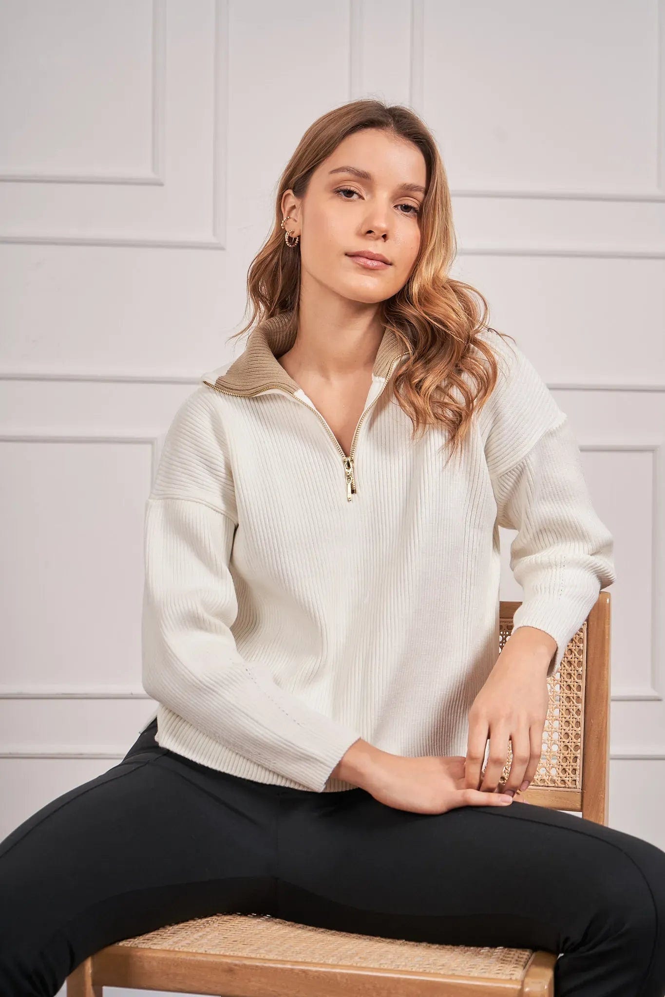 Suéter Halfzip Rib Mujer Hueso - imagen 4