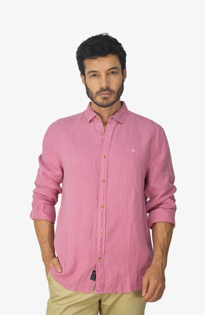 Camisa manga larga Lino Rosa Oscuro para Hombre - imagen 1