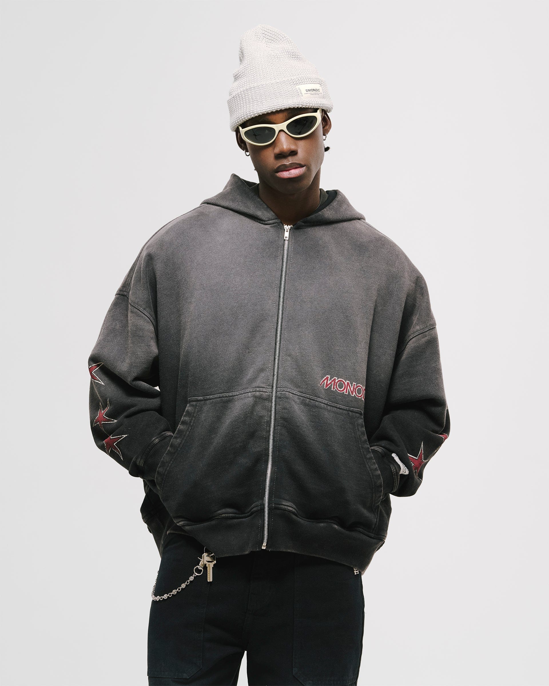 Zip Hoodie Monoic Records - Negro Desgastado - imagen 5
