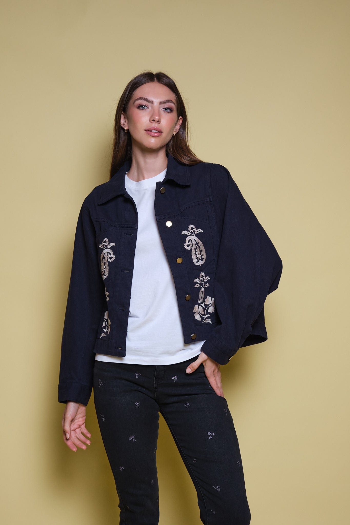 CHAQUETA DRIL AZUL OSCURO BORDADO PAISLEY - imagen 3