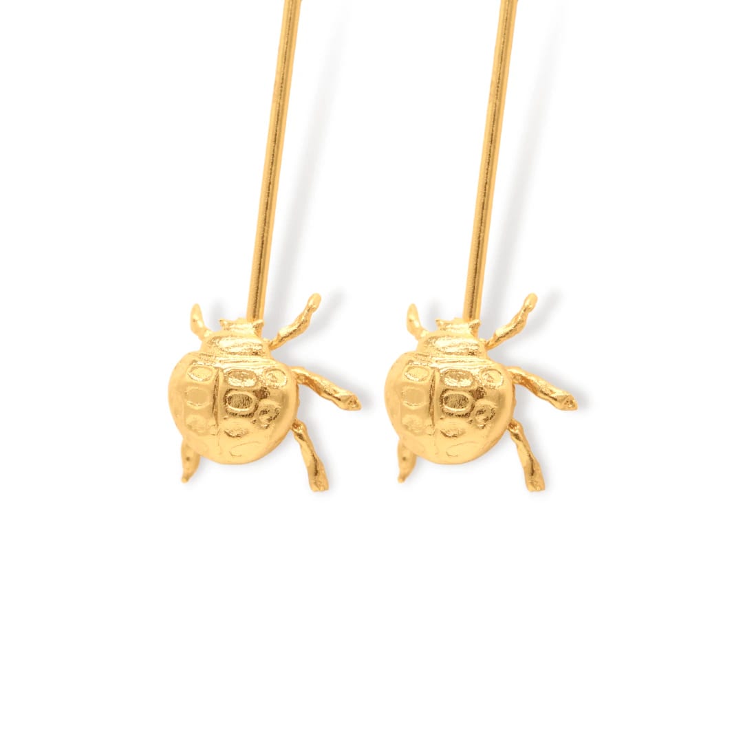 Aretes largos con mariquita pequeña - imagen 2