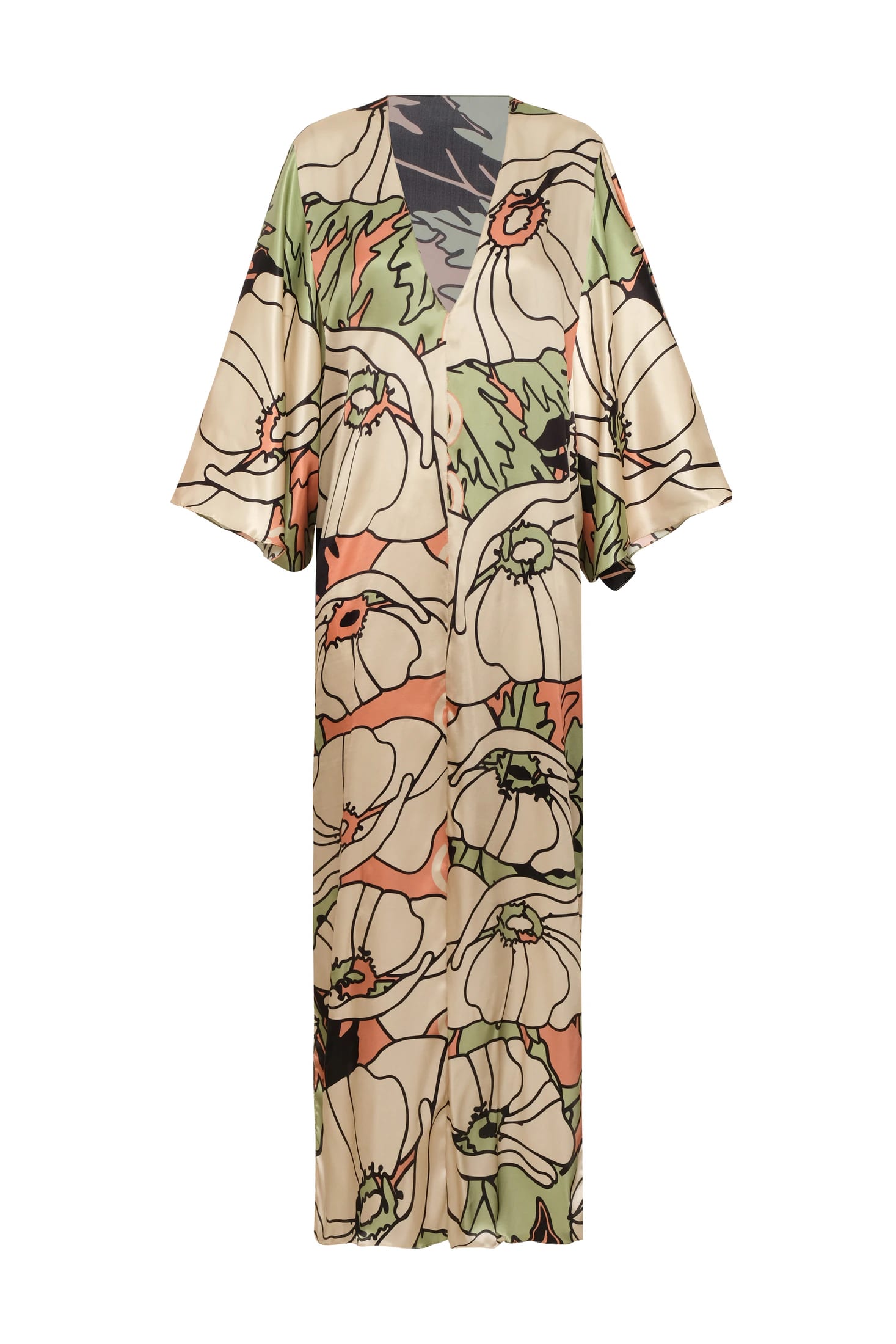 Mercedes Satin Silk Closed Tunic / Sage Gladiolos Garden - imagen 1