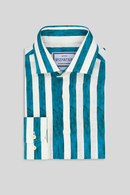 Men's linen shirt jeans faded striped - imagen 6