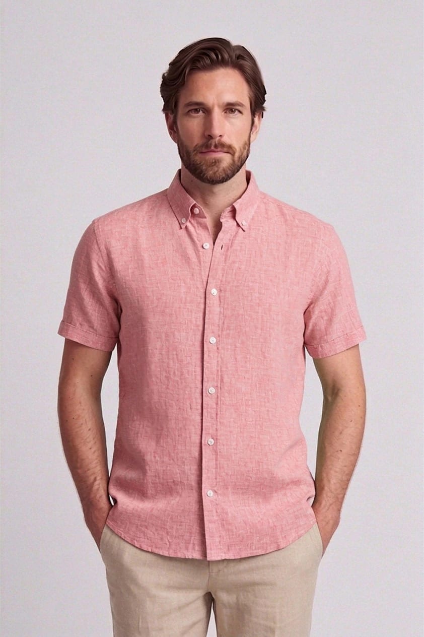 Camisa en lino y algodón manga corta para hombre Jon Sonen 017225037 - imagen 1
