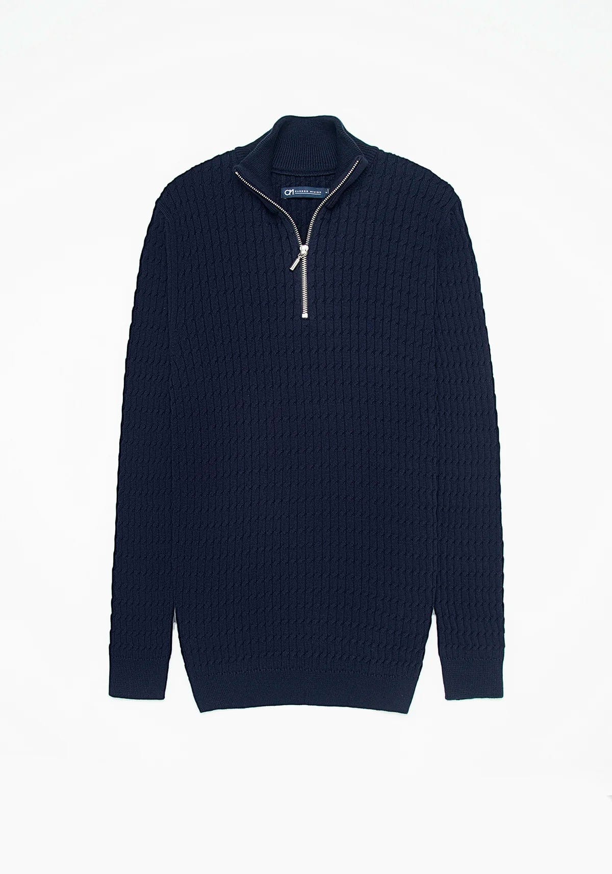 Saco Trenzado Half Zip Algodón Azul Oscuro - imagen 1
