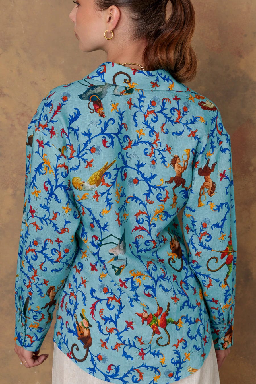 Women's shirt linen delphos turquoise - imagen 7