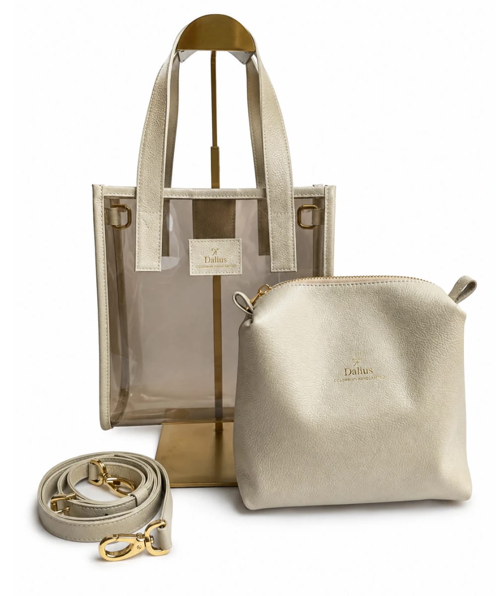 Bolso Mediano Vinilo Oscuro Beige - imagen 3