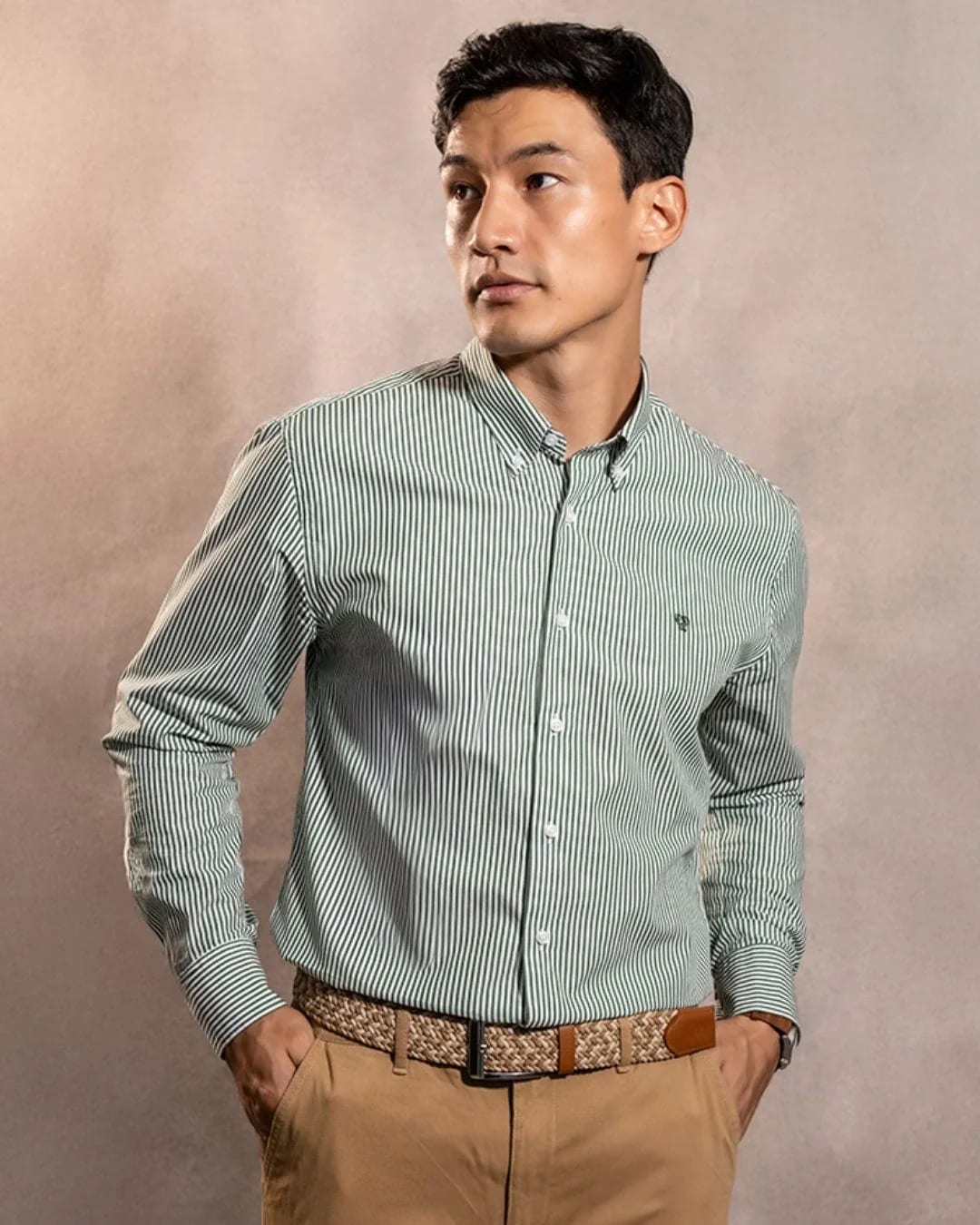Camisa Antimanchas Popelina Rayas Verde Oscuro Logo Combinado - imagen 10