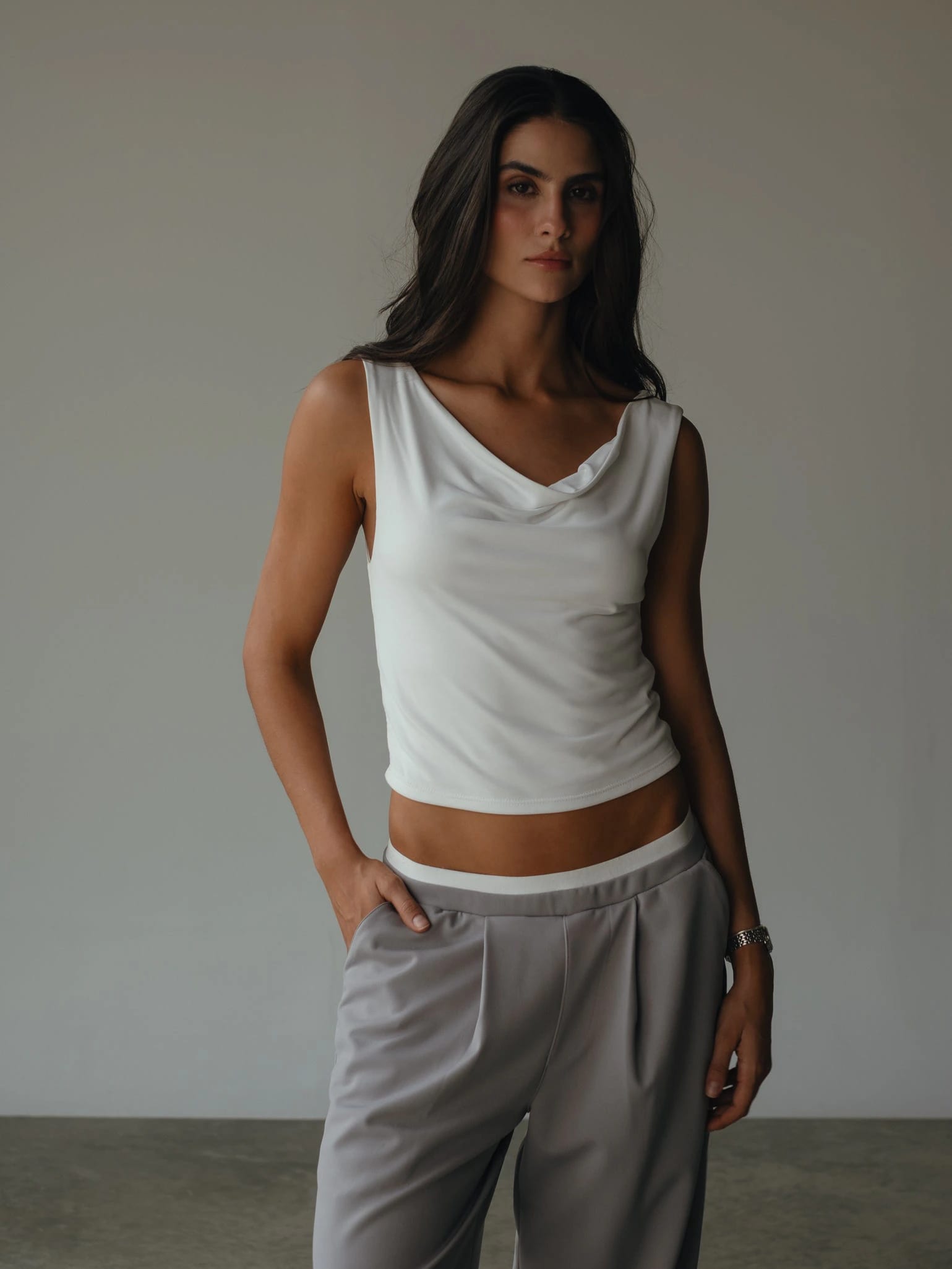 WIDE LEG BAND PANT - LIGHT GRAY - imagen 3