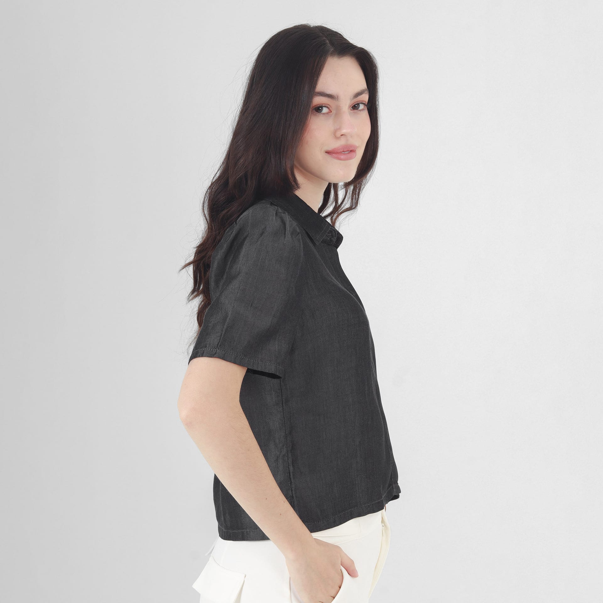 Blusa Cuello Camisero Manga Corta - imagen 3