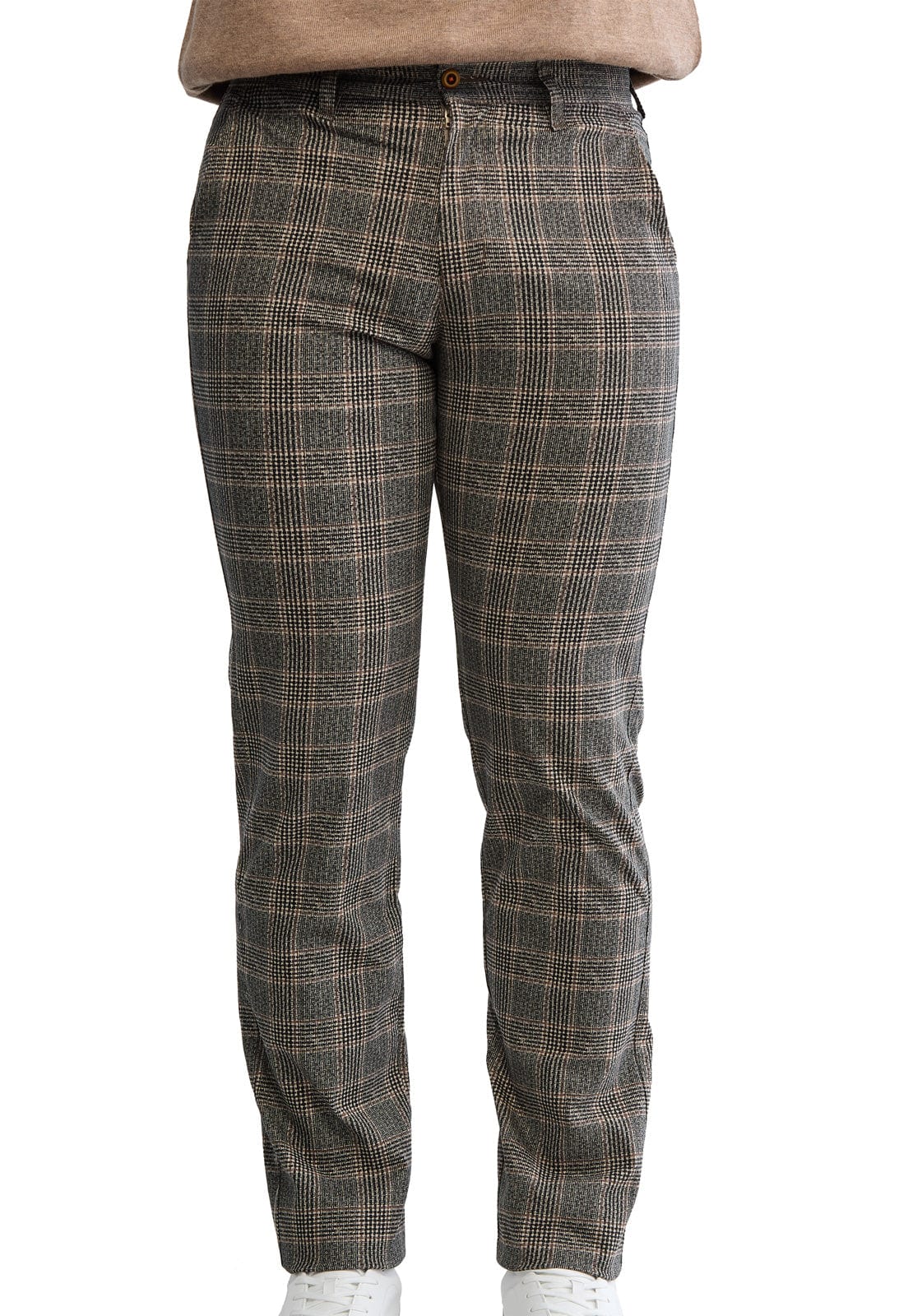 Pantalón dril a cuadros gris con camel - imagen 9