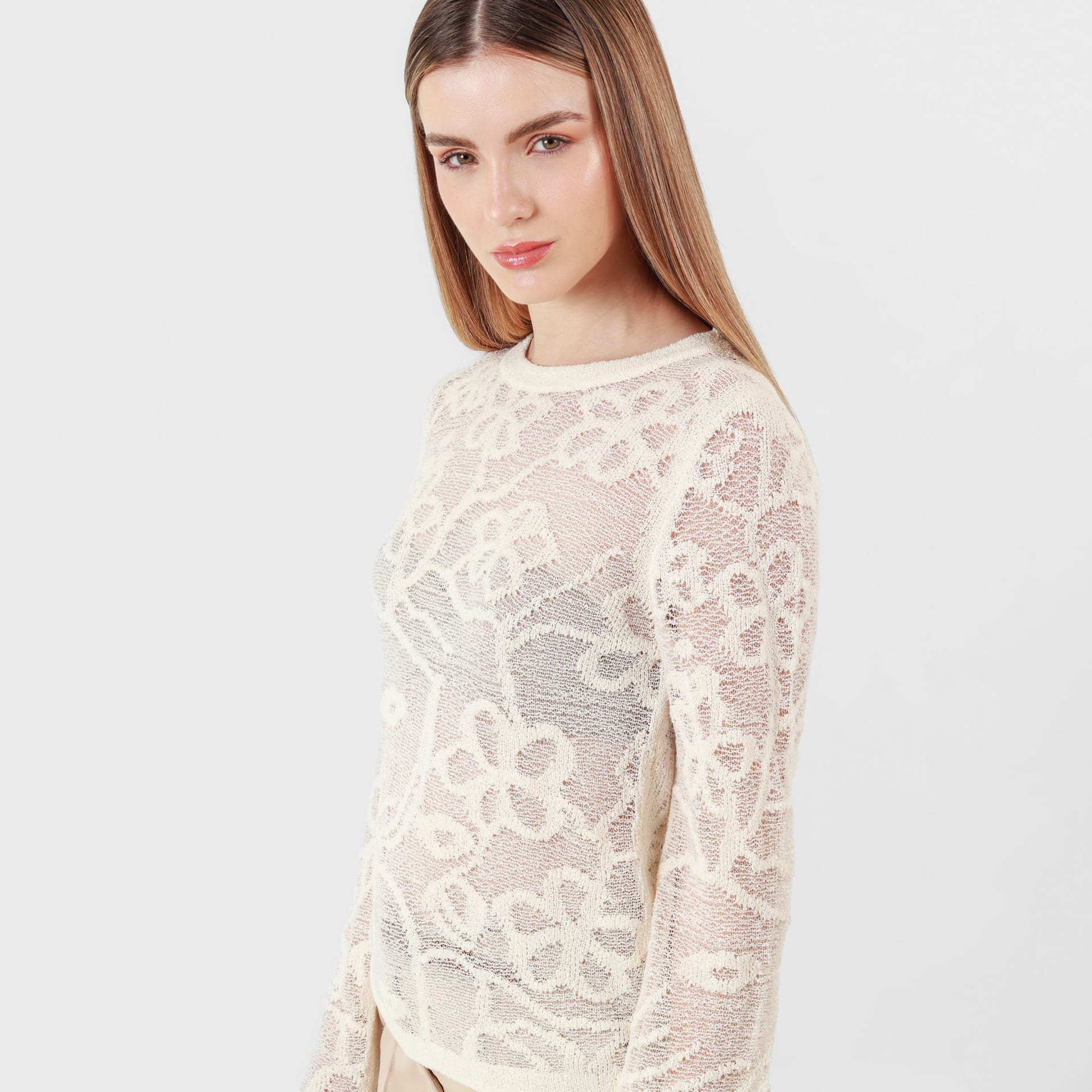 Sweater textura flor cuello redondo manga larga - imagen 3