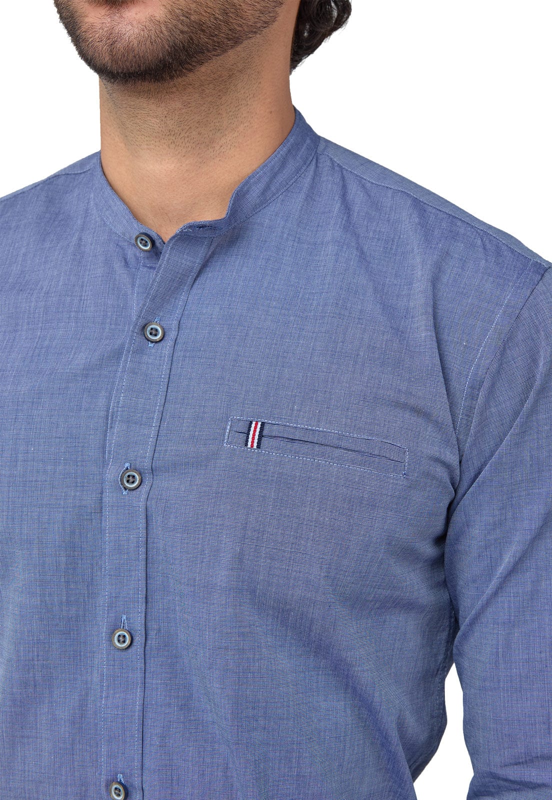 Camisa cuello neru azul indigo con bolsillo de ribete - imagen 3