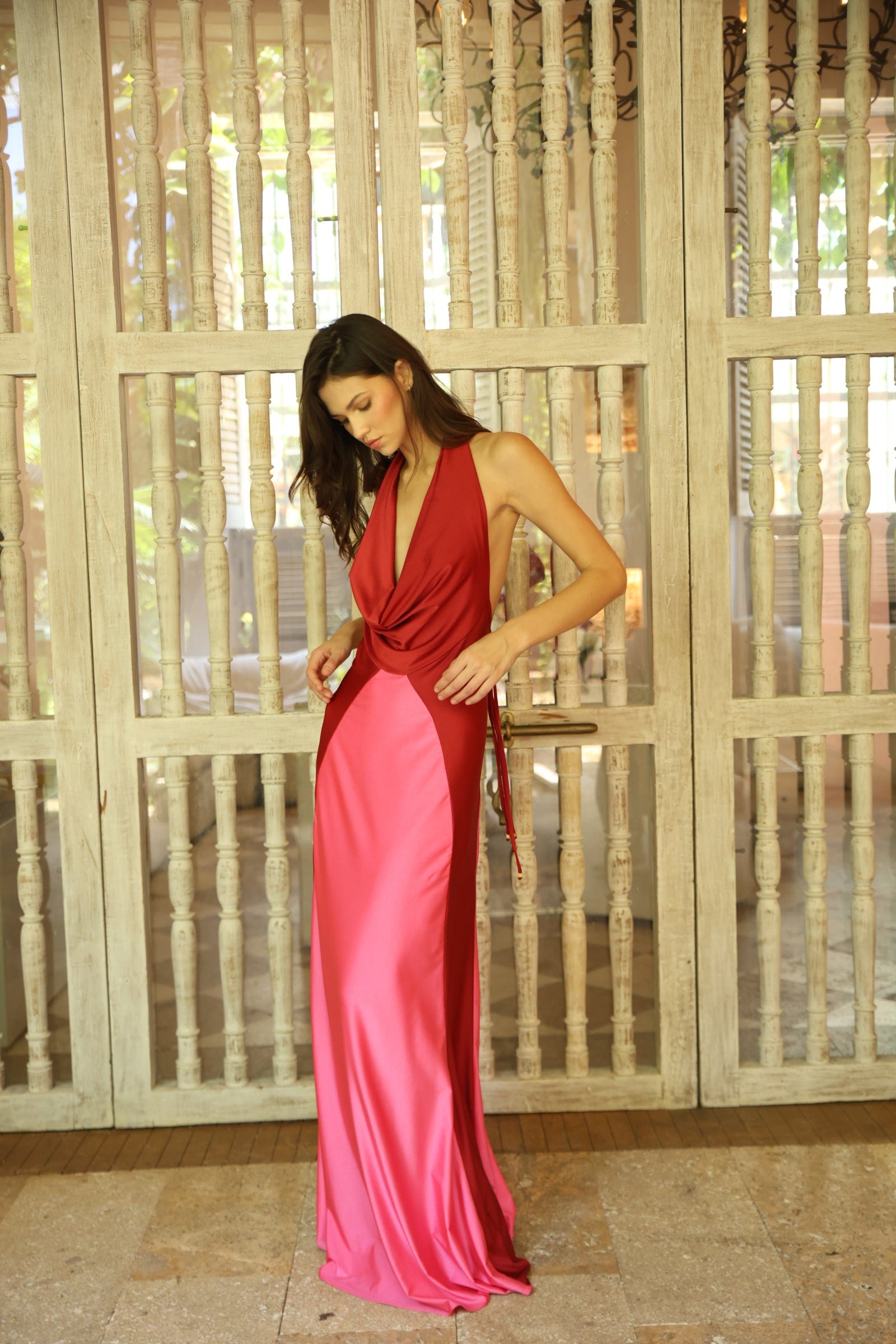 BURGUNDY VICTORIA DUO LONG DRESS - imagen 2