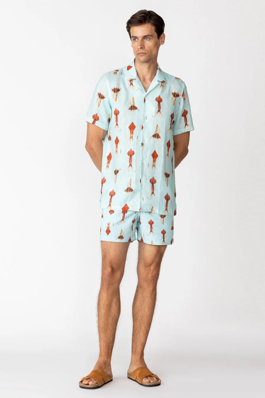 Men's linen shirt sky blue egret - imagen 6
