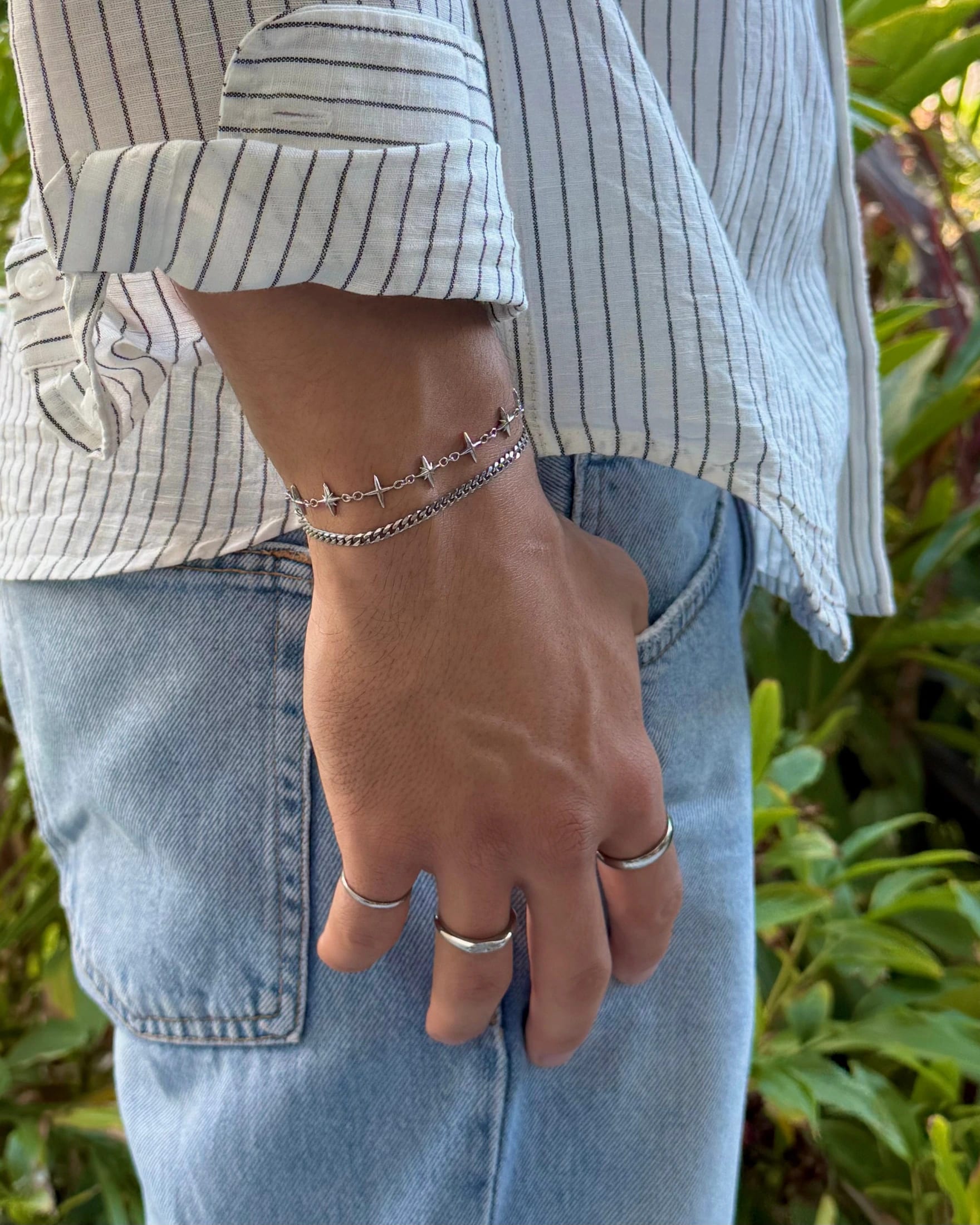 Thin Cuban Bracelet, Silver - imagen 3