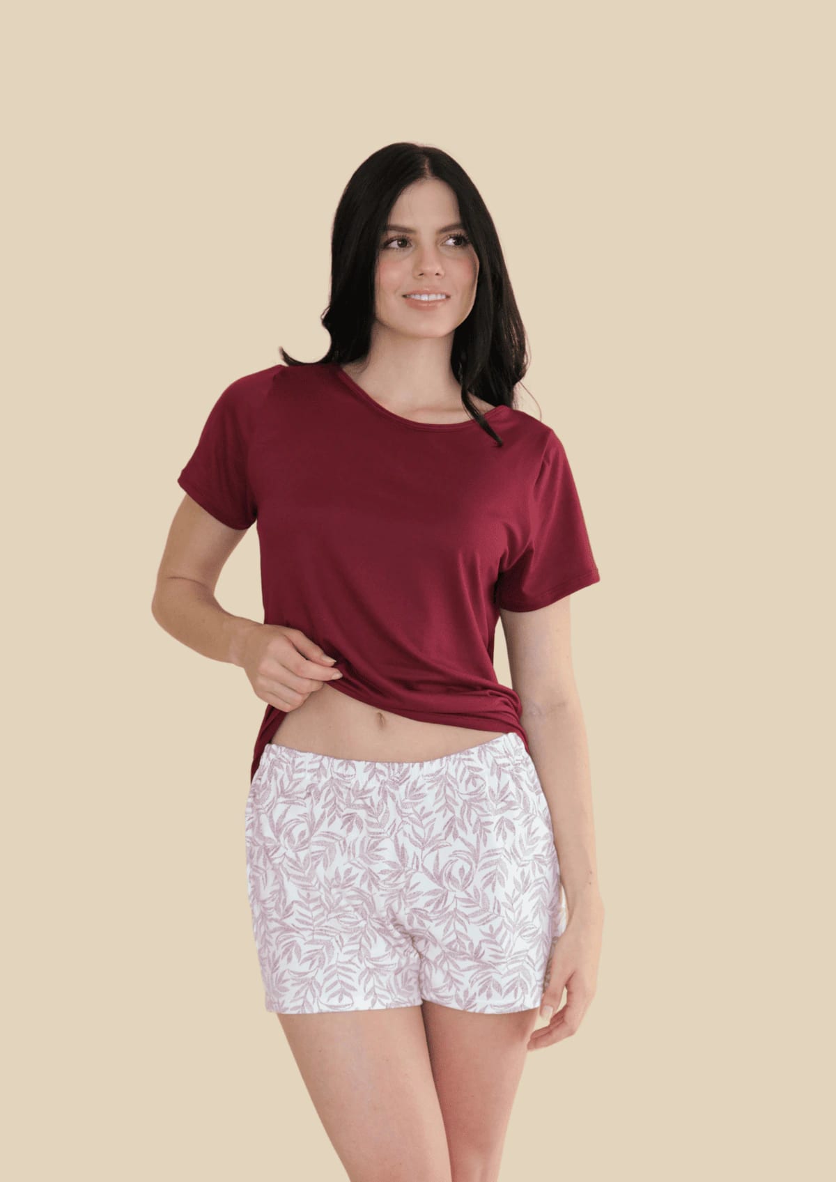 Pijama Short Estampado Vinotinto - imagen 1