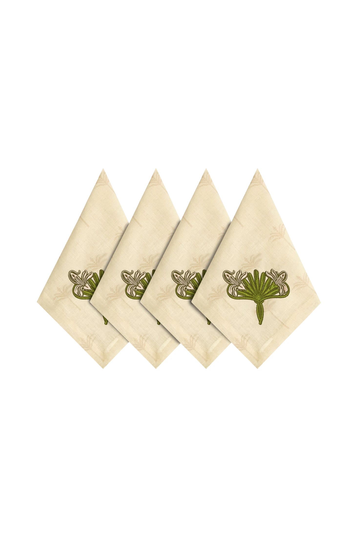 Lirios Linen Napkins / Ivory & Green - Set of 4 - imagen 1