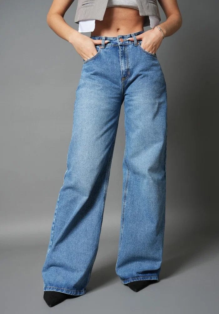 Jean Rígido Wide Leg Baggy para Mujer Tono Azul Medio - imagen 1