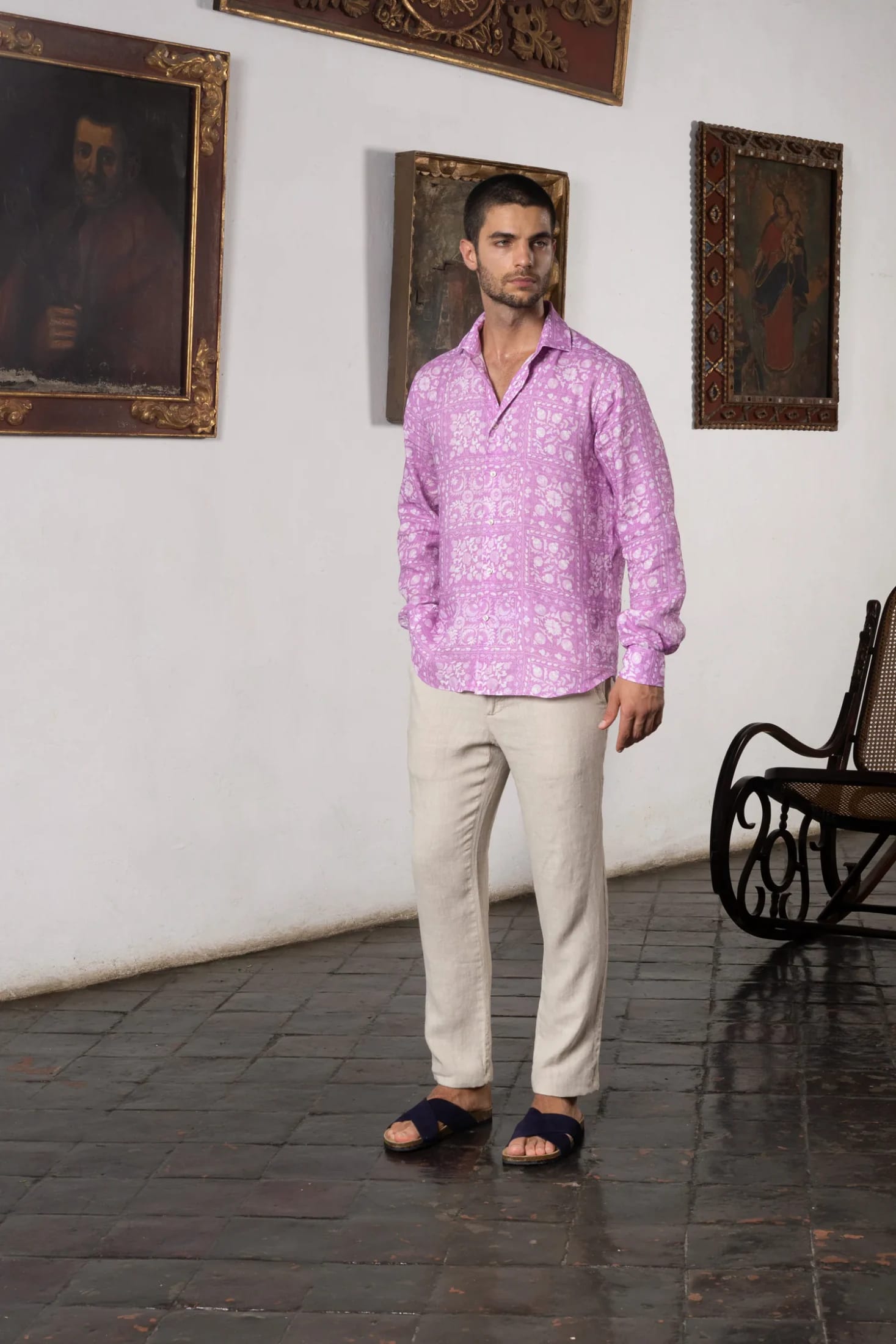 Men's linen shirt pink ferghana - imagen 3
