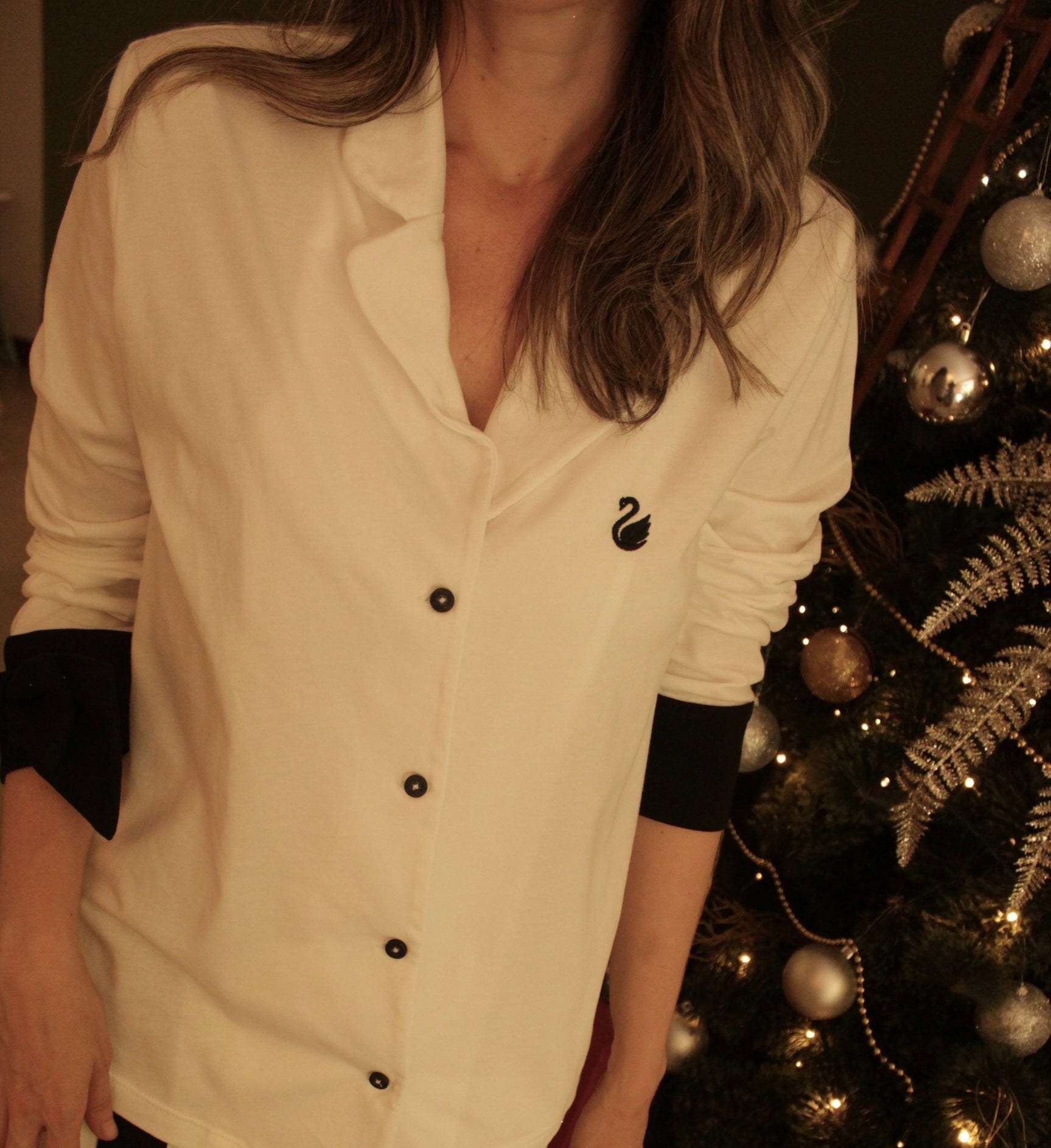 PIJAMA NOCHE OTOÑAL IVORY/BLACK BOW - imagen 6