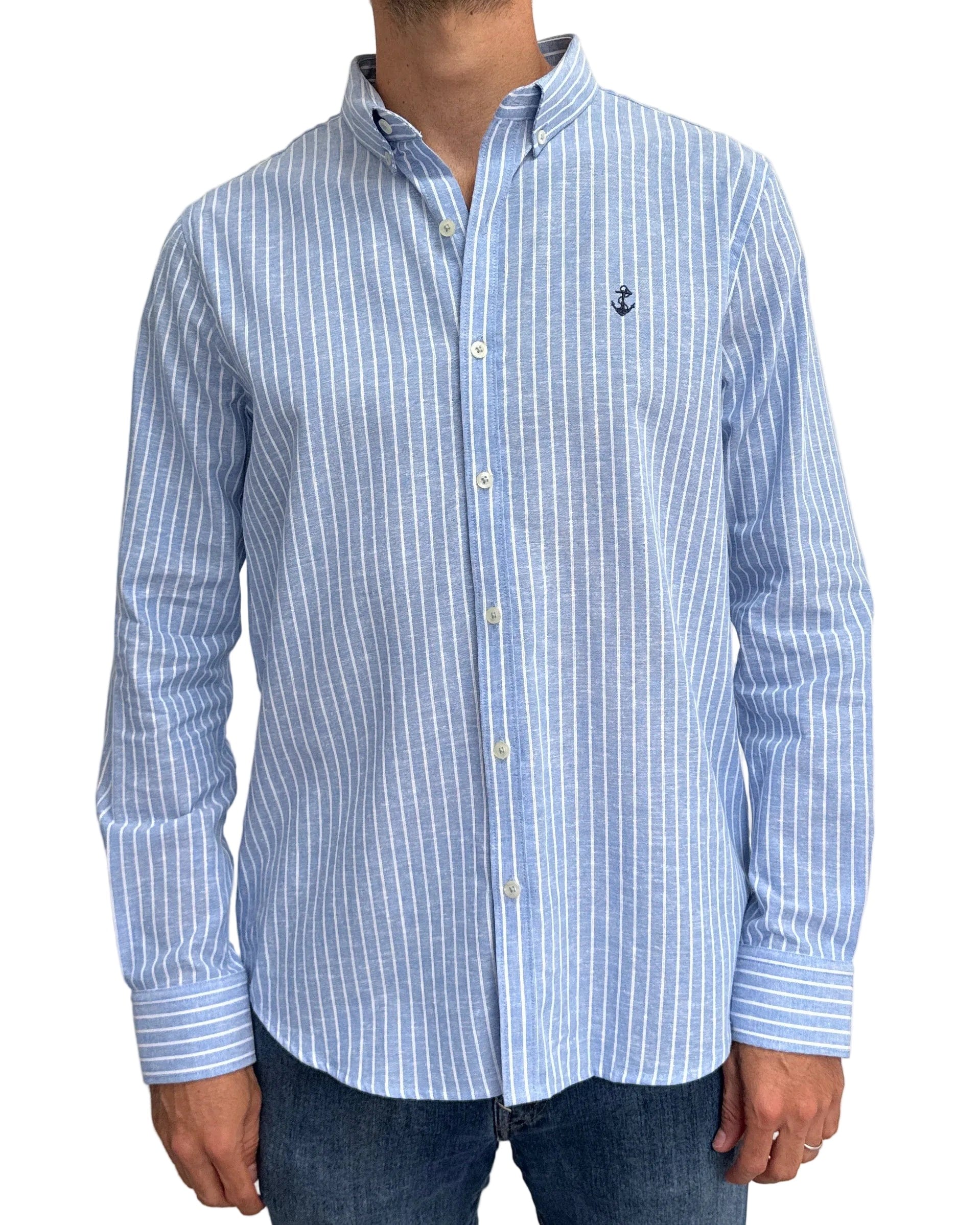 Camisa de Lino Azul Claro y Rayas Blancas - imagen 2