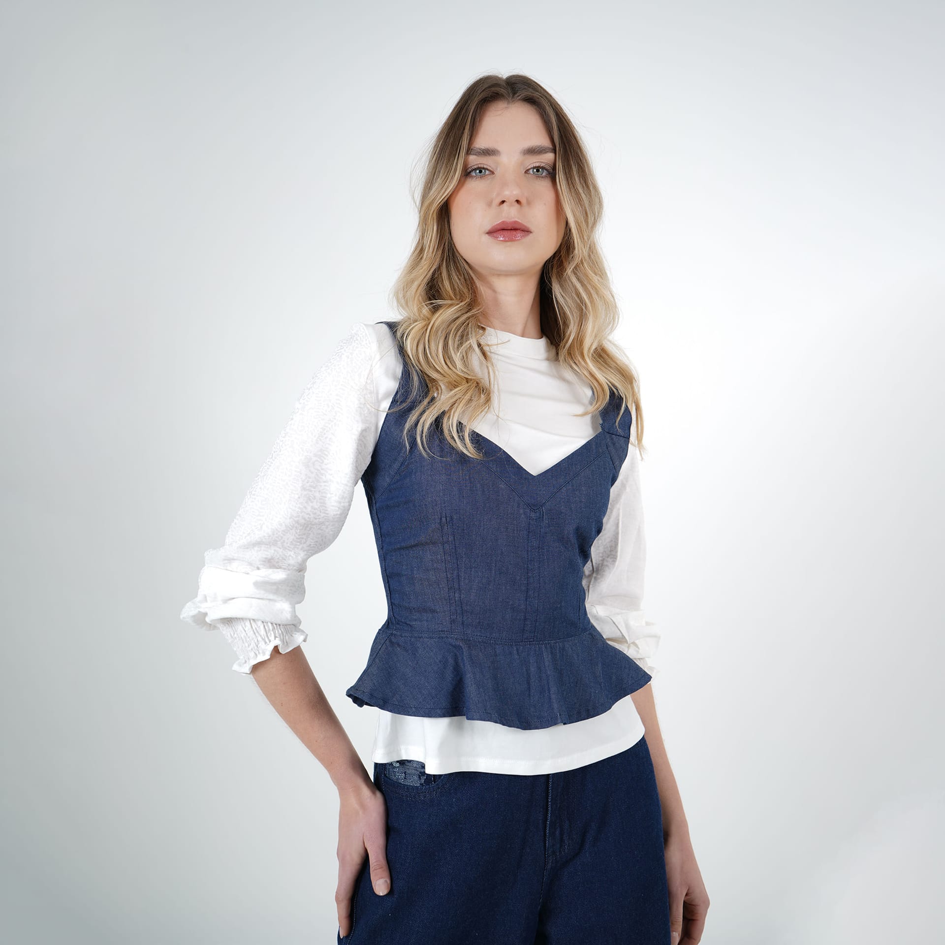 Blusa Cuello Corazon Manga Tiras - imagen 1