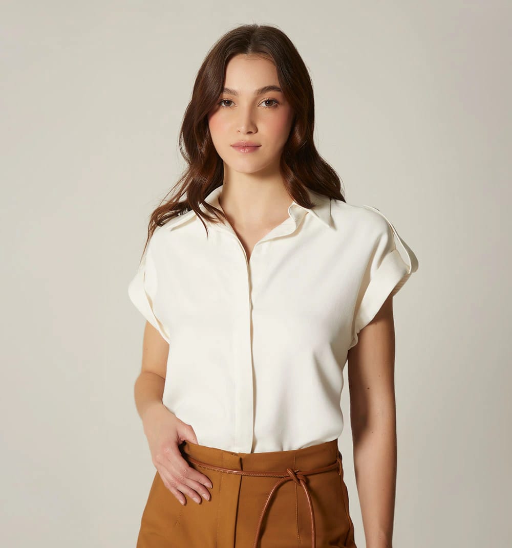 Blusa camisera manga sisa con charretera - imagen 3