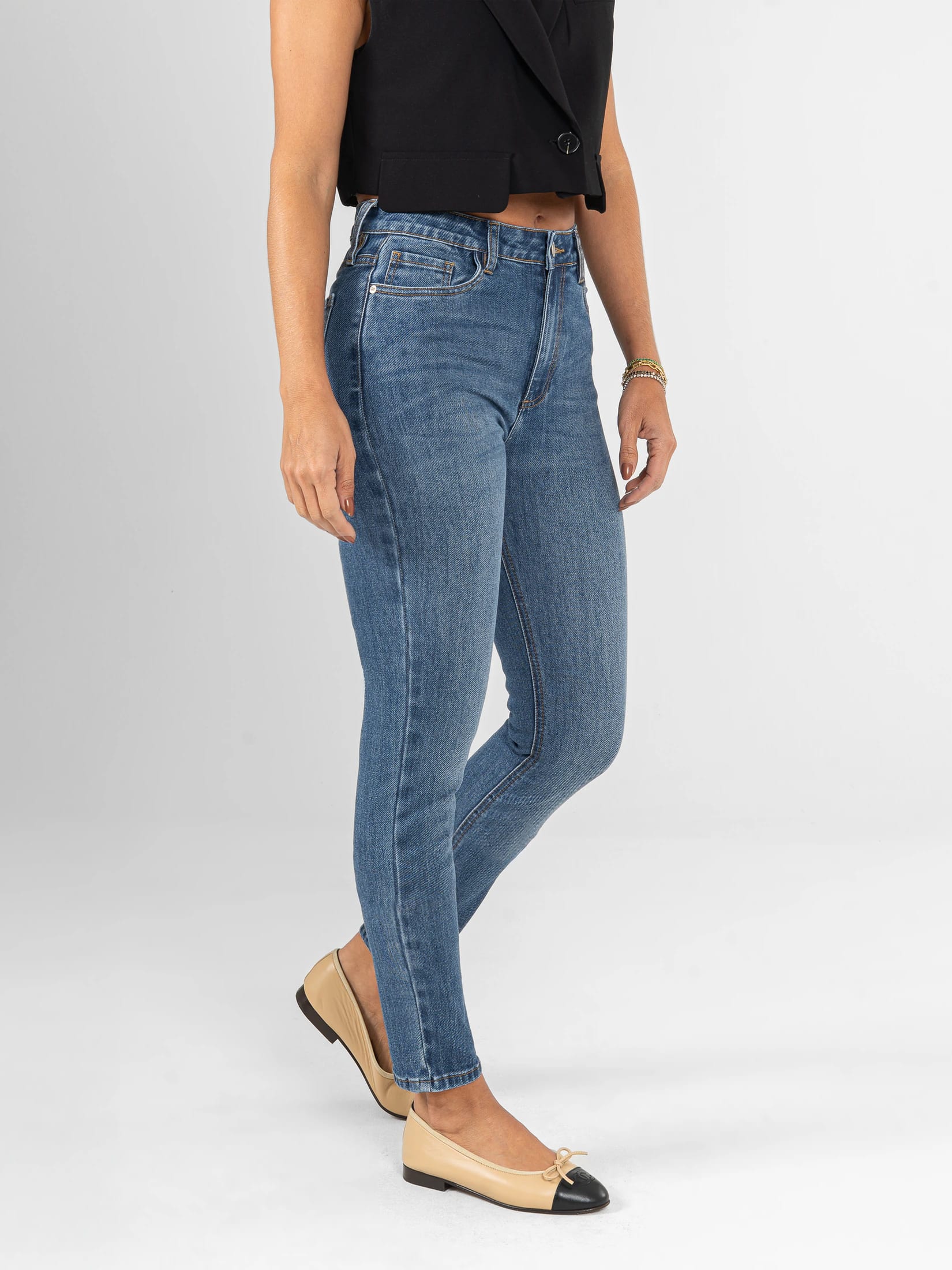 Ref: 066354 Jean Skinny stretch, tiro alto, tono azul medio - imagen 3