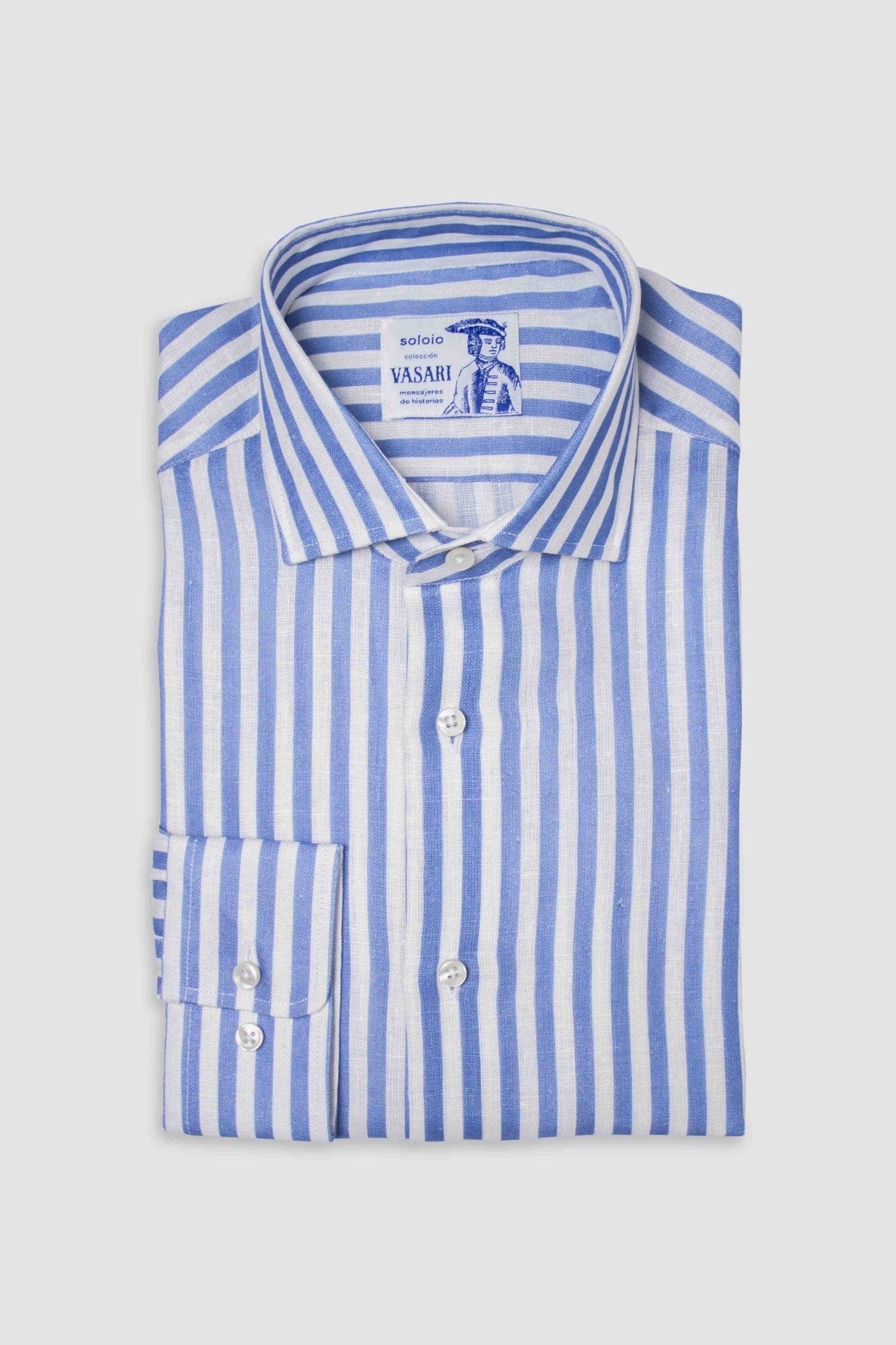 Men's linen shirt sky blue striped - imagen 6