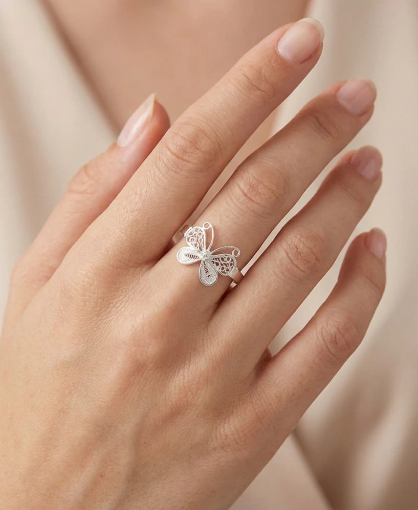Anillo Mariposa delgada en Plata ley 950 Filigrana - imagen 1