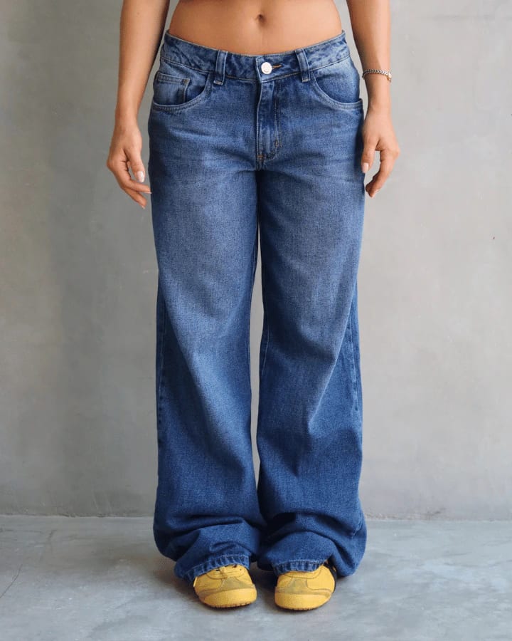 JEAN LOW WIDE FIT TIRO BAJO ANCHO AZUL OSCURO - imagen 1