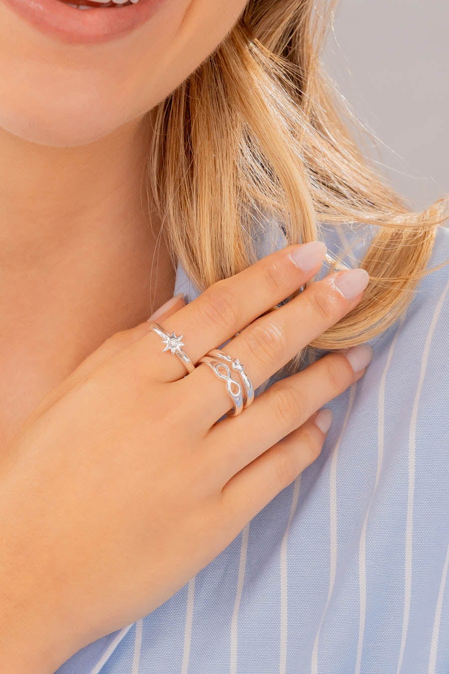 Set  X3 Anillos Infinito Plata Talla 8 - imagen 1