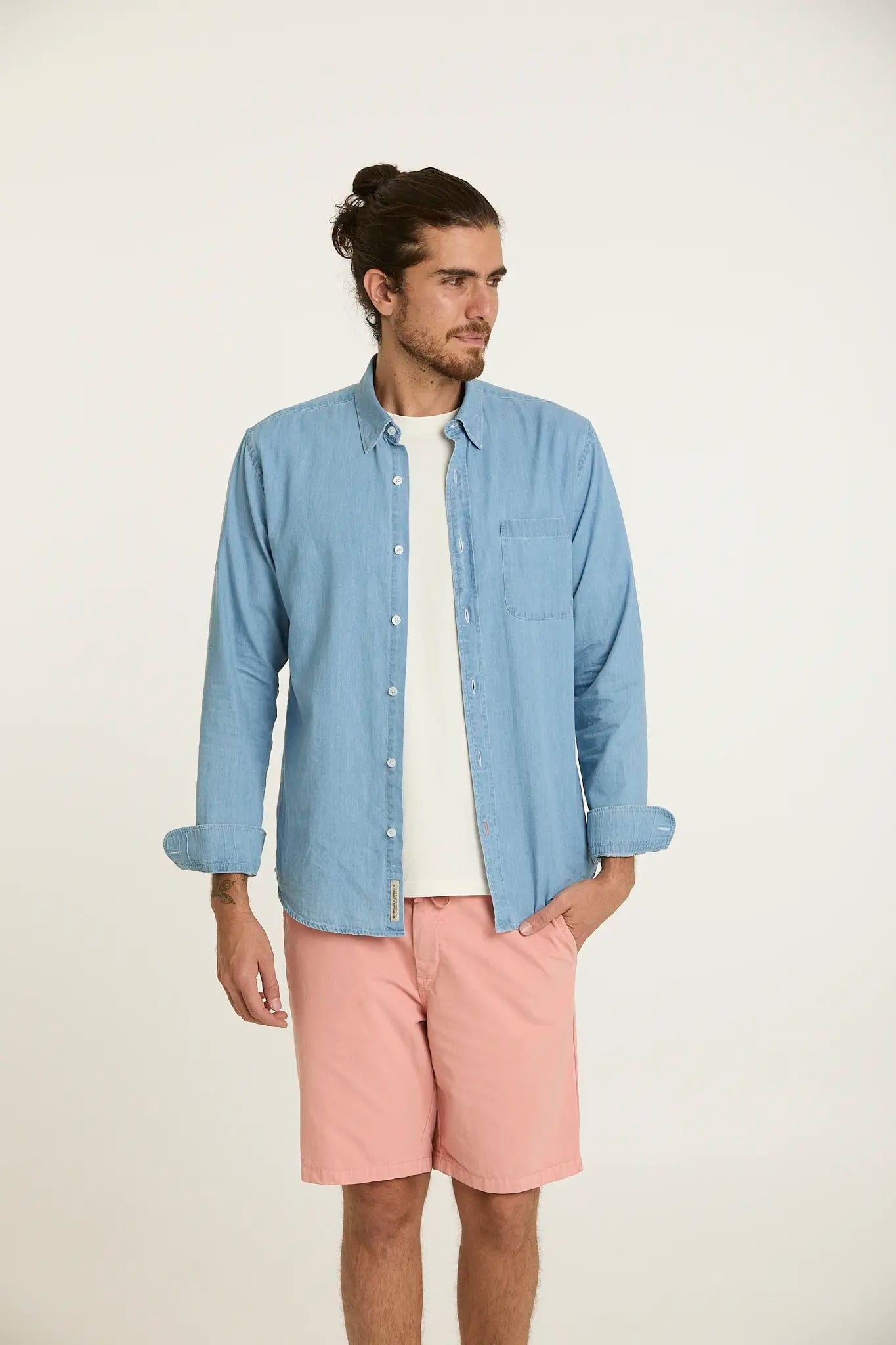 Camisa Jean Button Down Azul Claro - imagen 5