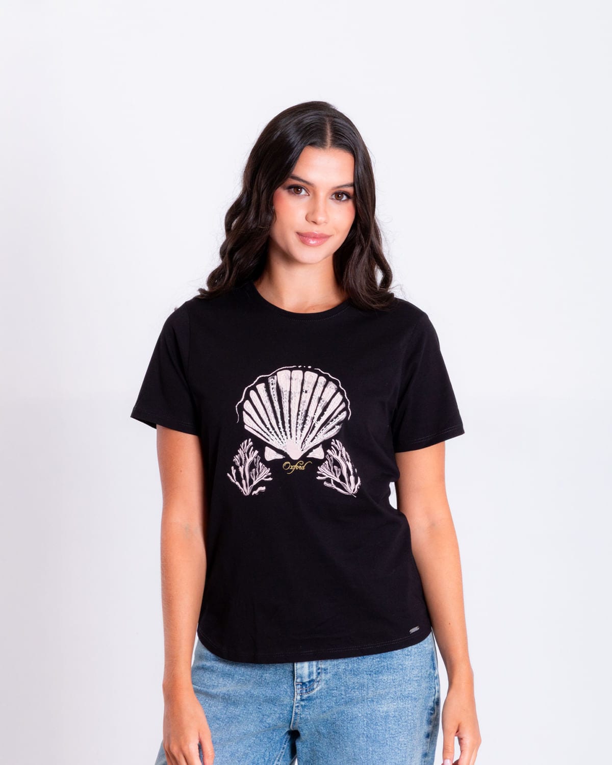 Camiseta negra estampado frontal para mujer - imagen 1