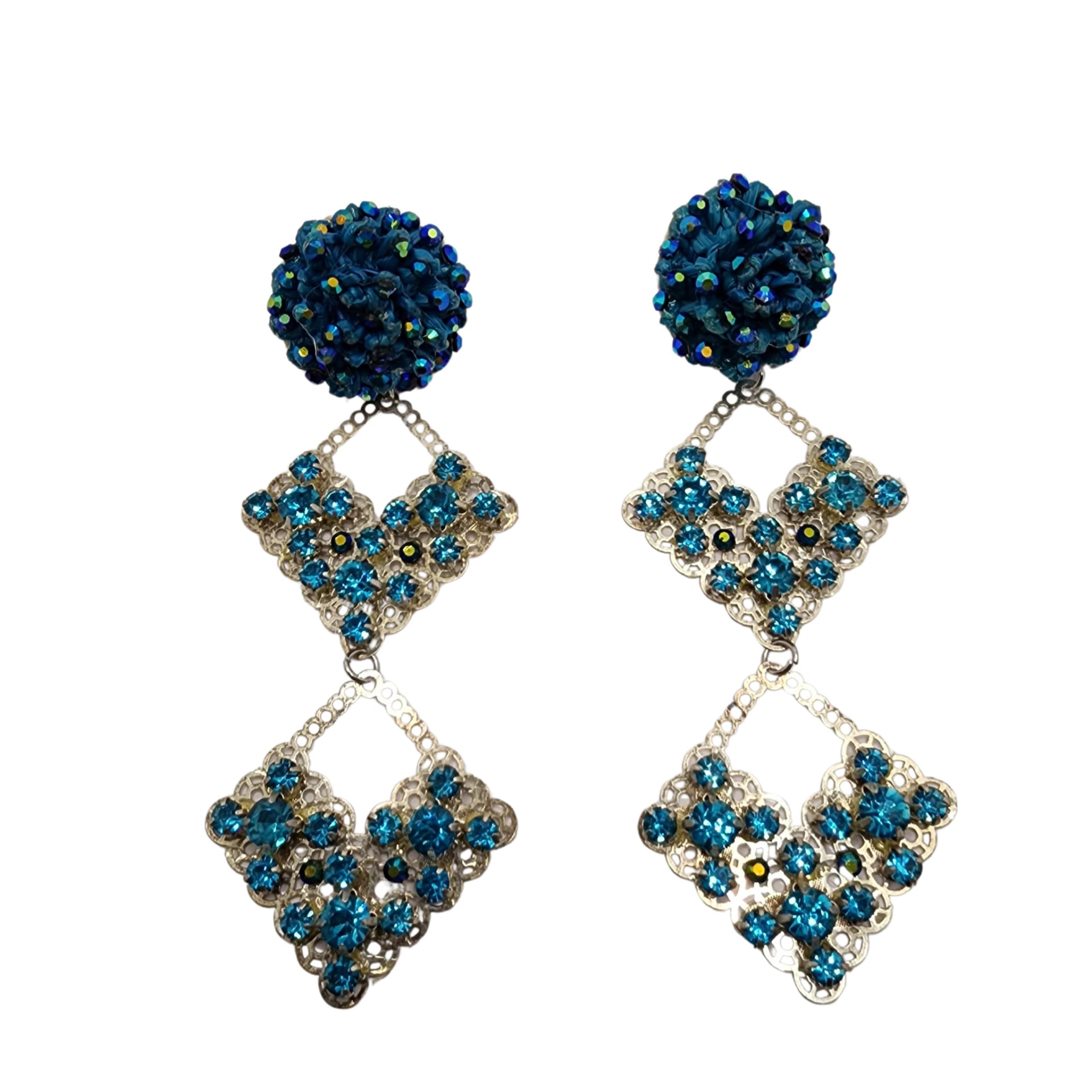 Turquoise & Silver Waterfall Earrings - imagen 1
