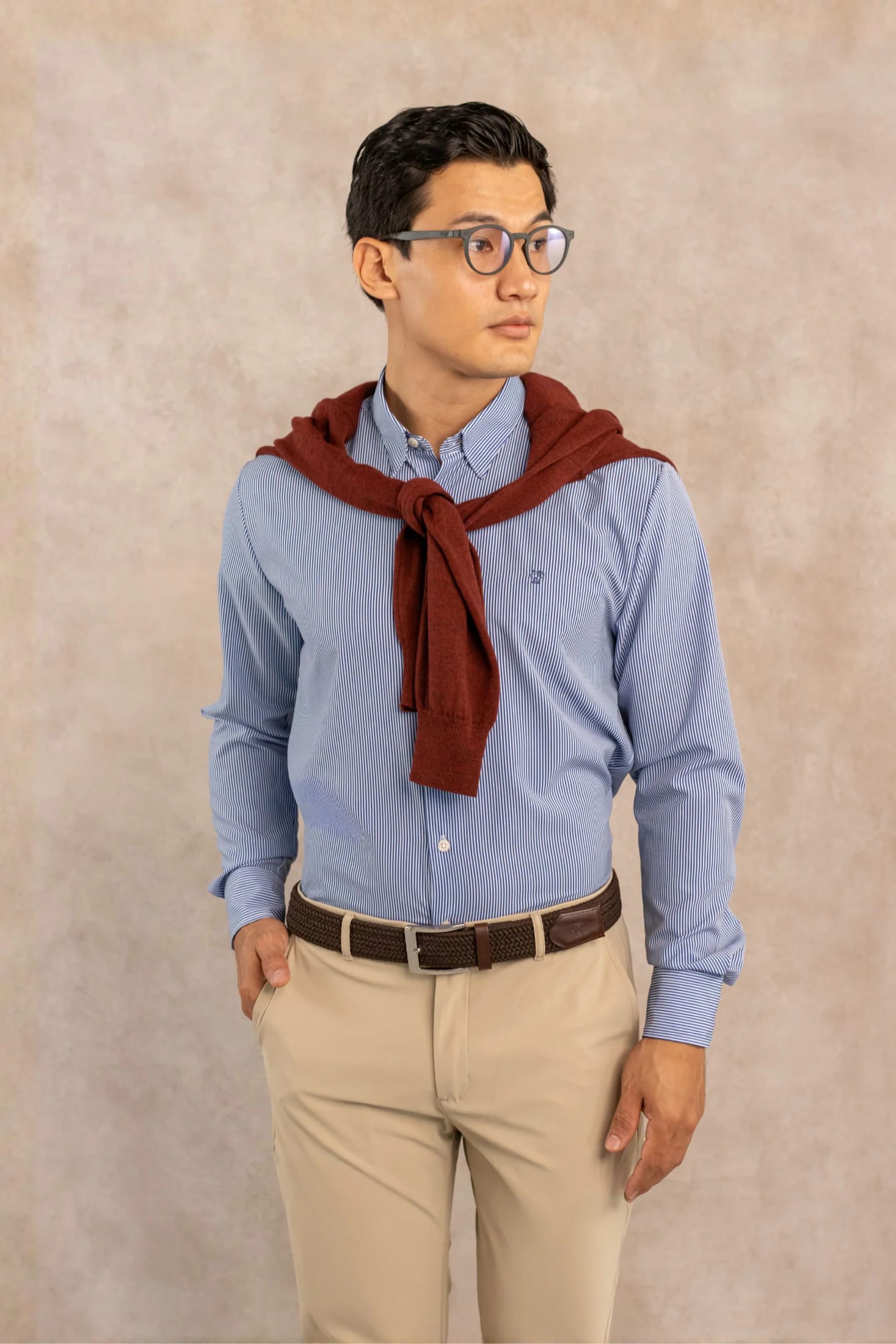 Camisa Performance Antiarrugas Rayas Azul Oscuro - imagen 6