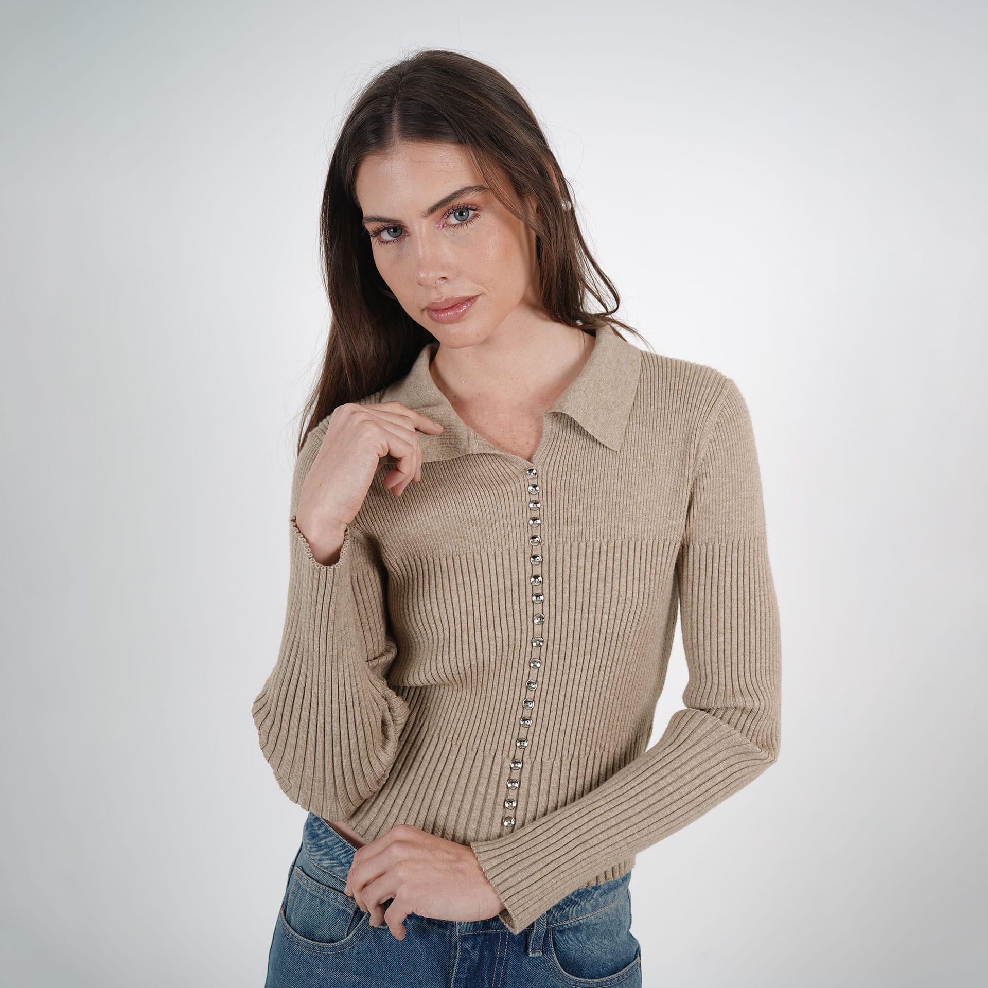 Sweater cuello sport manga larga con botones - imagen 1