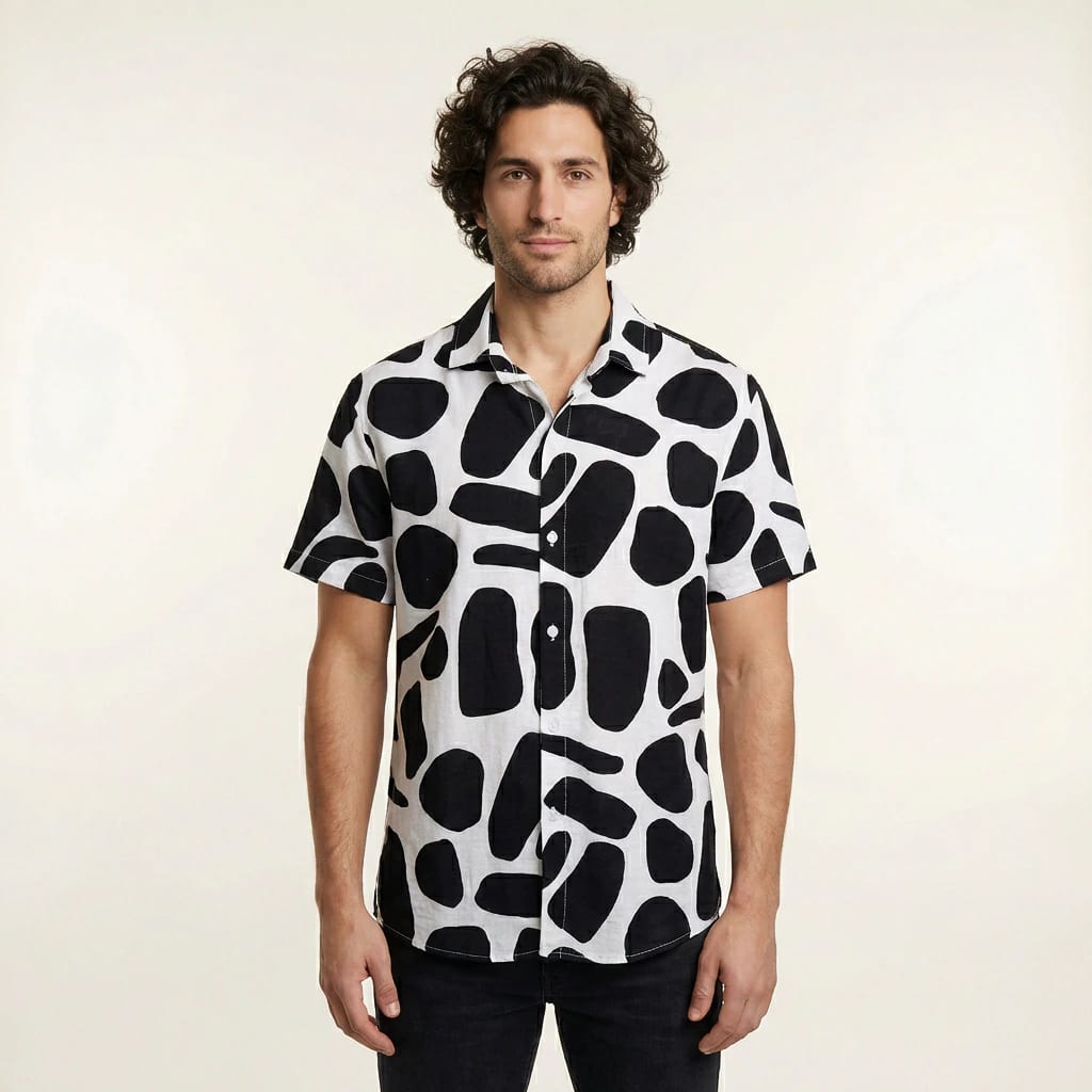 Camisa Cuello Clasico Estampada Blanco/Negro JO021 - imagen 1