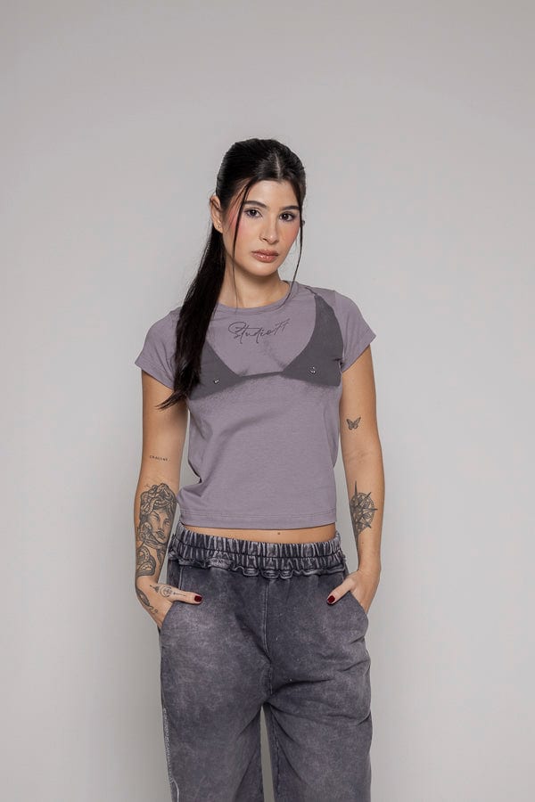 Crop T-Shirt boobs Unspeakable-Gris - imagen 3