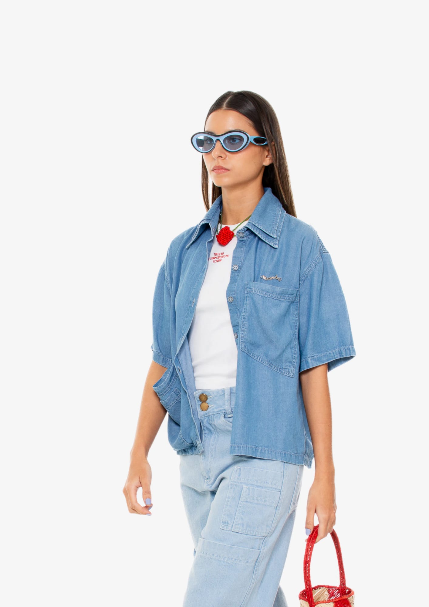 Light-Wash Short-Sleeve Double Neck Shirt - imagen 3