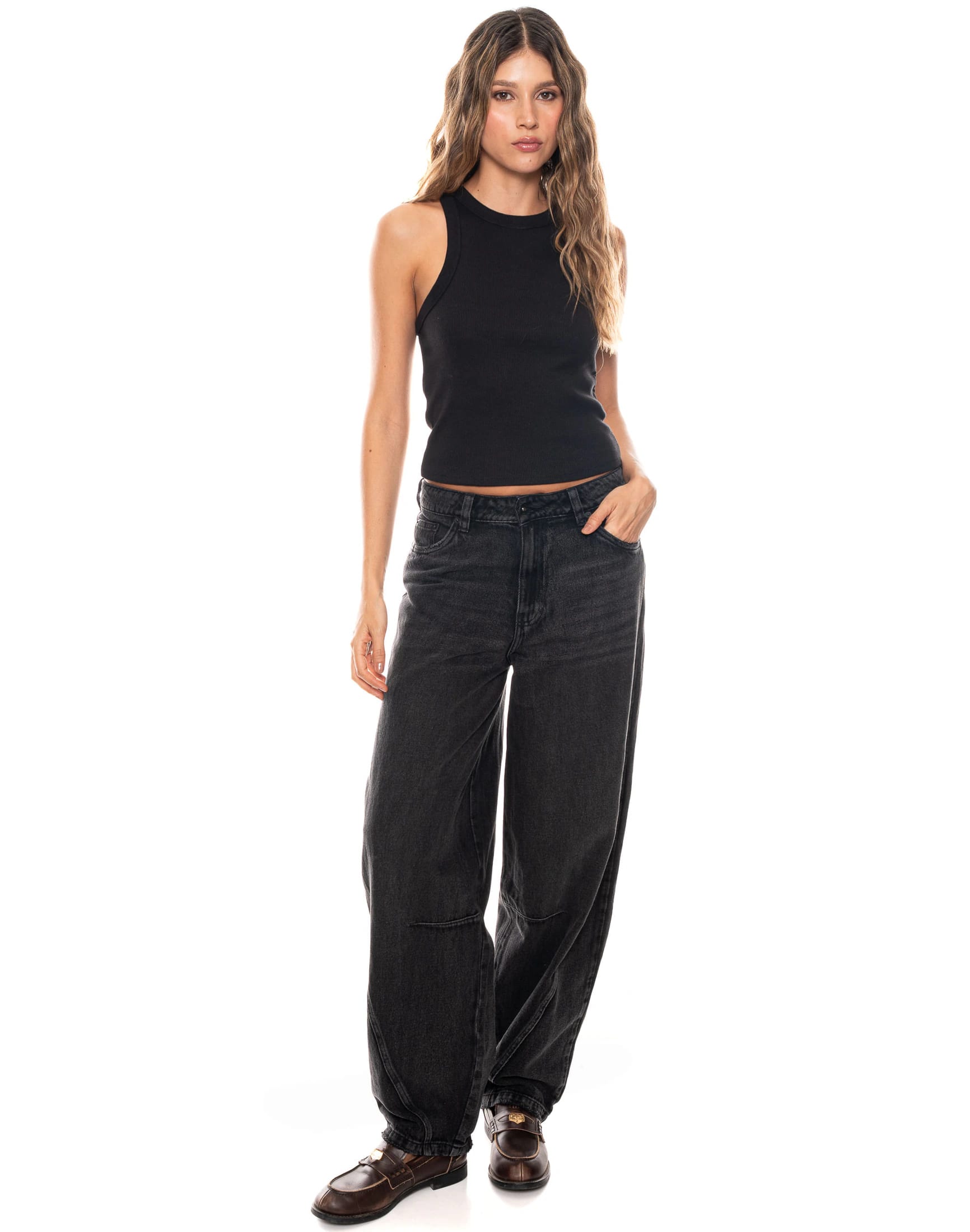Jeans Wide Leg Tiro Medio Denim Negro - imagen 2