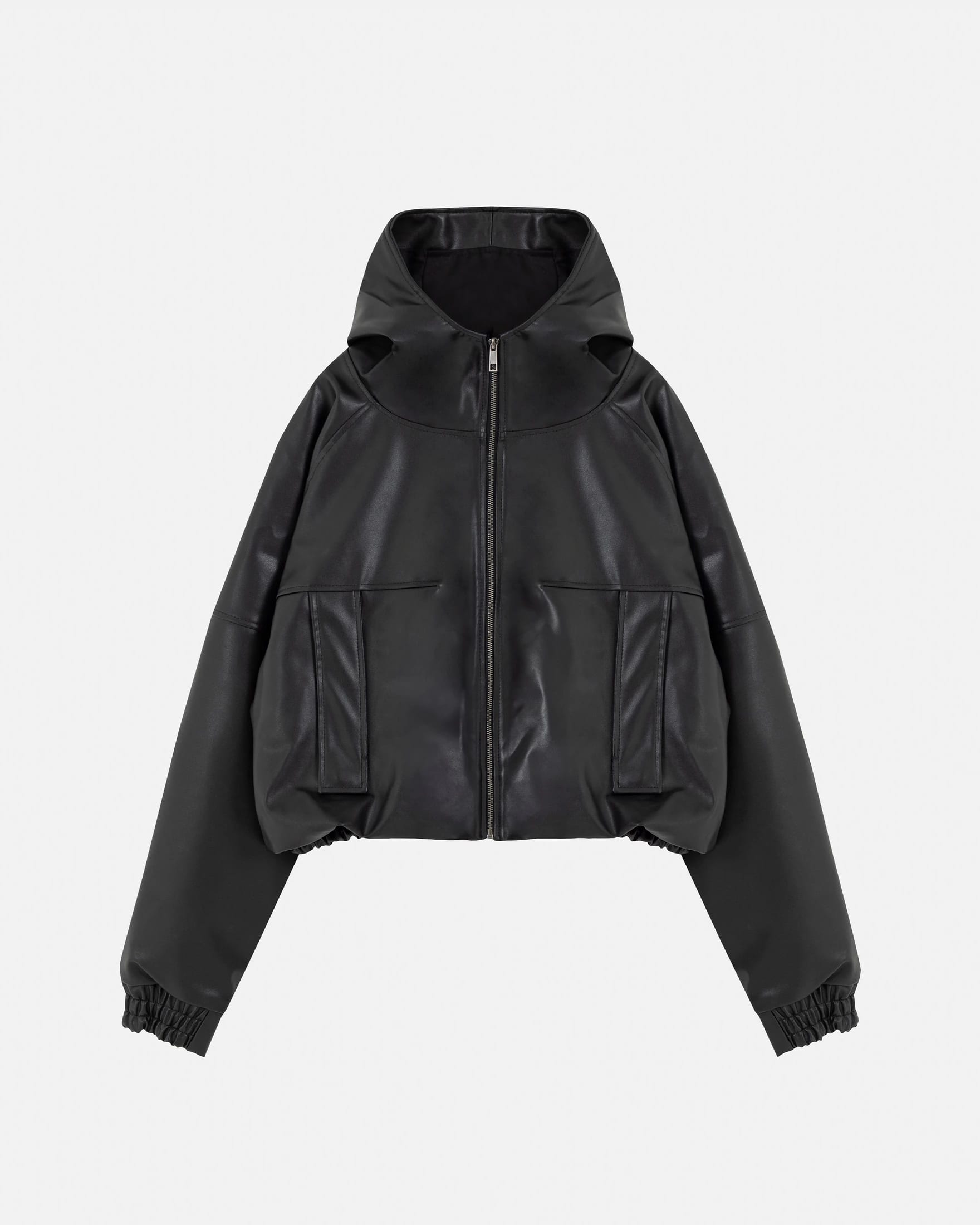 Basics UNDRGLD Leather Zip Up Hoodie Jacket Black - imagen 1