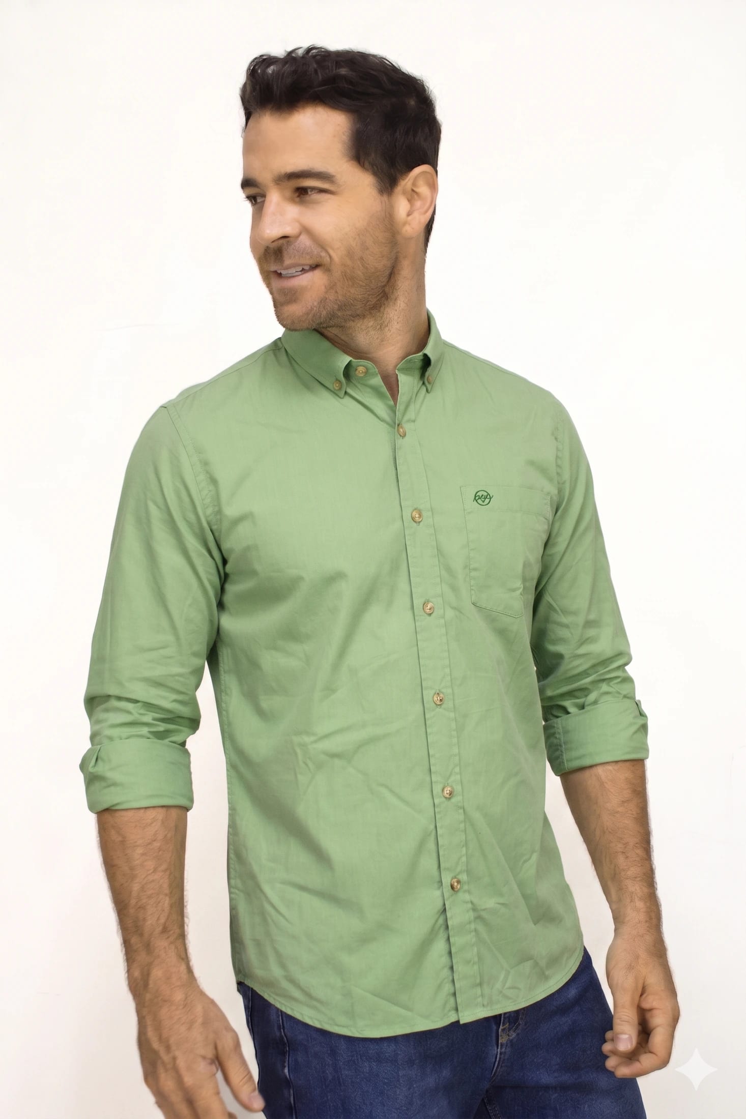 Camisa Manga Larga Verde Para Hombre - imagen 2