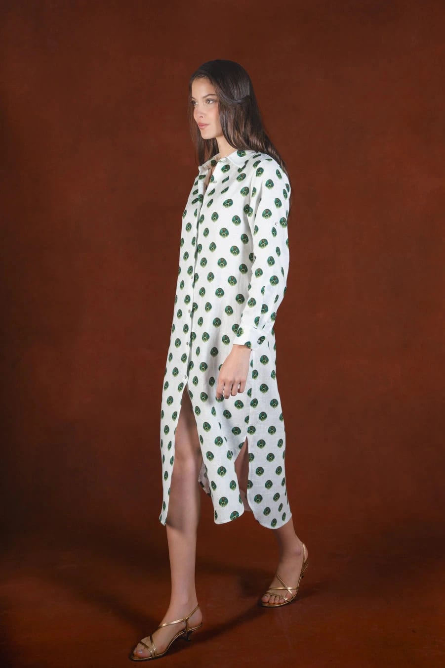 Women's Ventaglio linen shirt dress white - imagen 1