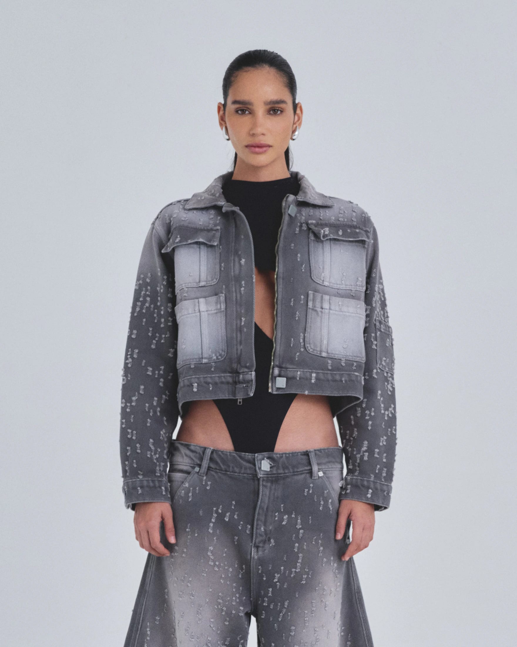 W Holy State UNDRGLD Ripped Jacket Washed Gray - imagen 2