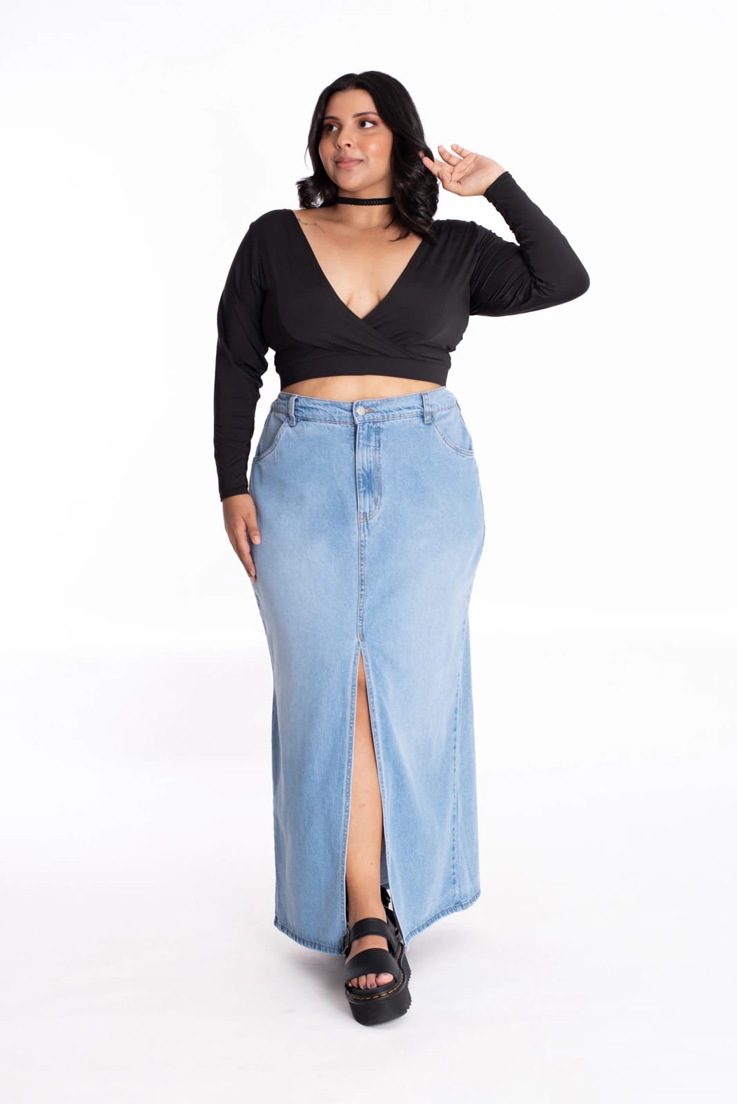 Falda Larga Denim Azul Claro 437 - imagen 2
