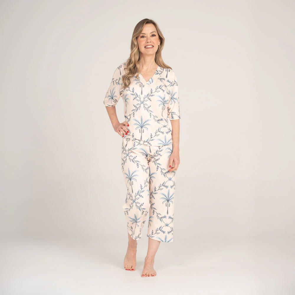 Conjunto de Pijama Pantalón Capri Palma Azul. - imagen 1