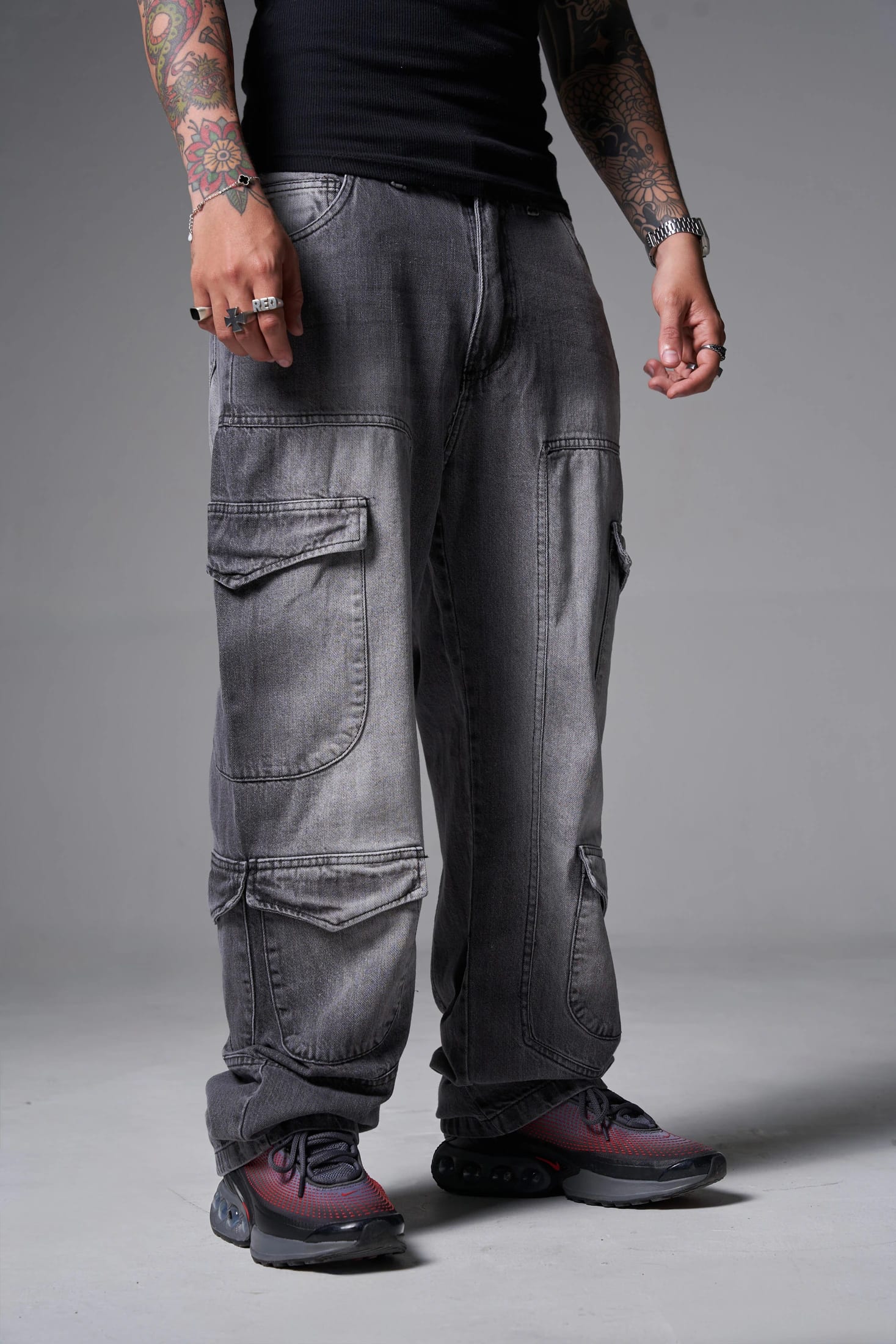 JEANS BAGGY 8 BOLSILLOS PARCHE GRIS CLARO - imagen 2