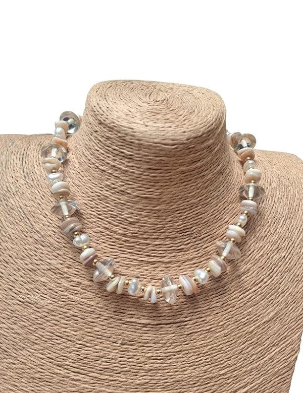 Collar Piedra Natural  Perlas Beige - imagen 1